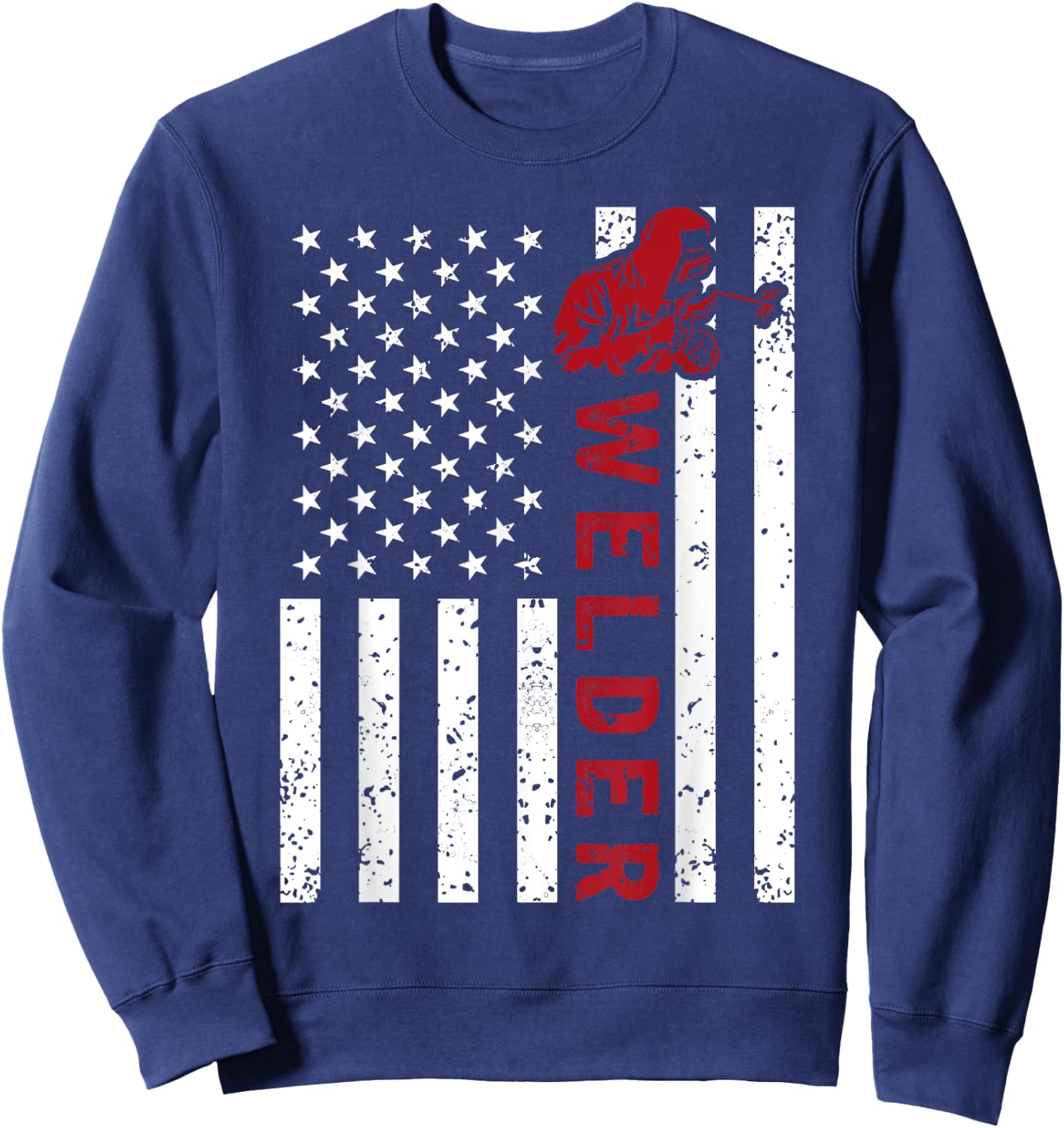 American Flag Welder Welding Vintage Metal Worker Cool Gifts Women Girls Kids Men Sweatshirt - Sweatshirt | Navy