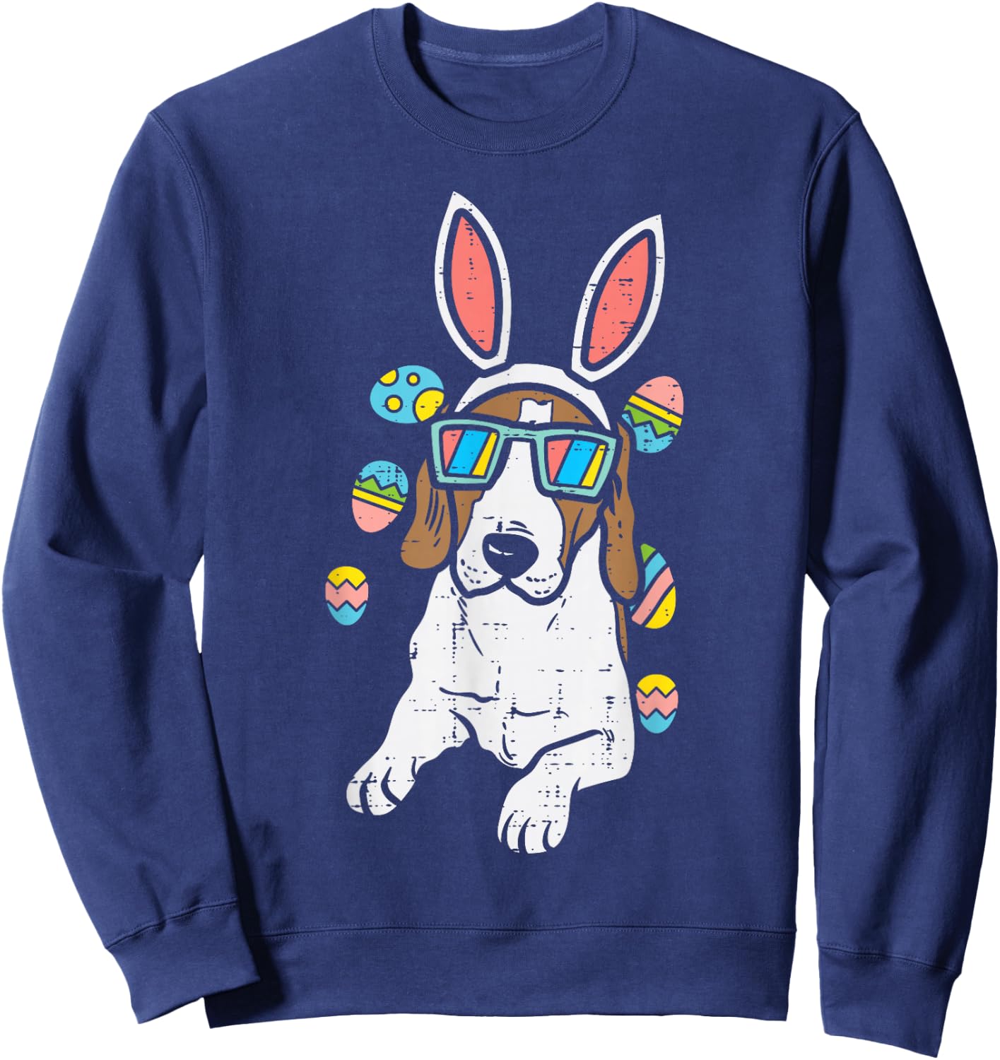 Beagle Bunny Ears Glasses Eggs Cute Easter Dog Owner Lover Sweatshirt - Sweatshirt | Navy