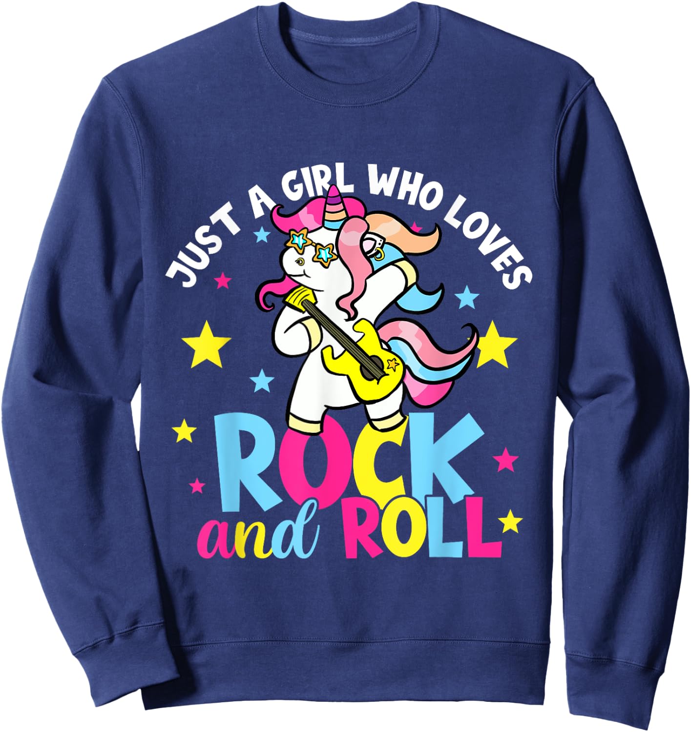 Just A Girl Who Loves Rock And Roll Funny Unicorn Lover Sweatshirt - Sweatshirt | Navy