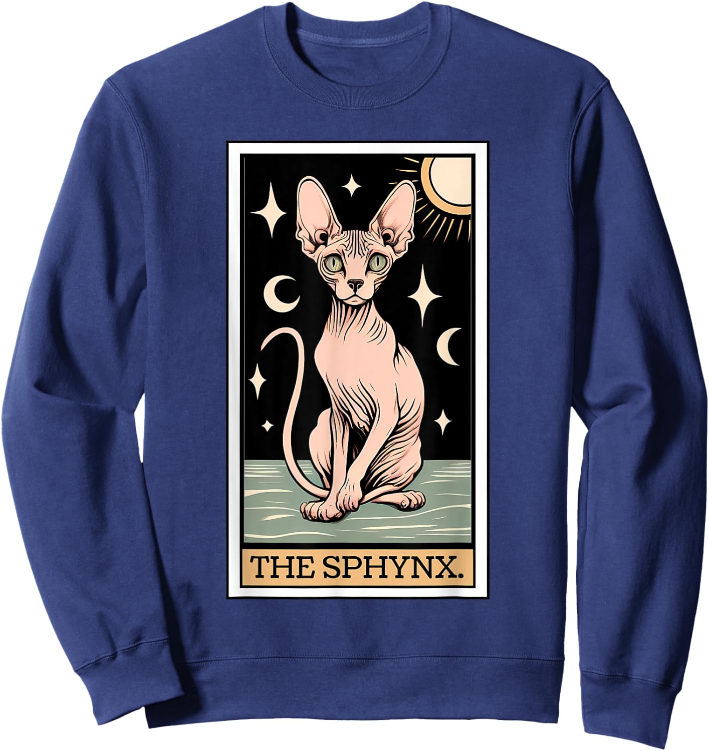 Sphynx Cat Tarot Card Hairless Cat Mom Cat Dad Women's Men's , Small, Black Sweatshirt - Sweatshirt | Navy
