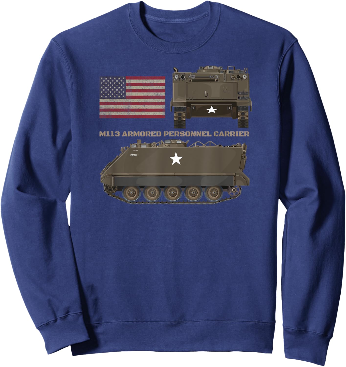 M113 Armored Personnel Carrier Patriotic American Flag Women Kids Men Sweatshirt - Sweatshirt | Navy