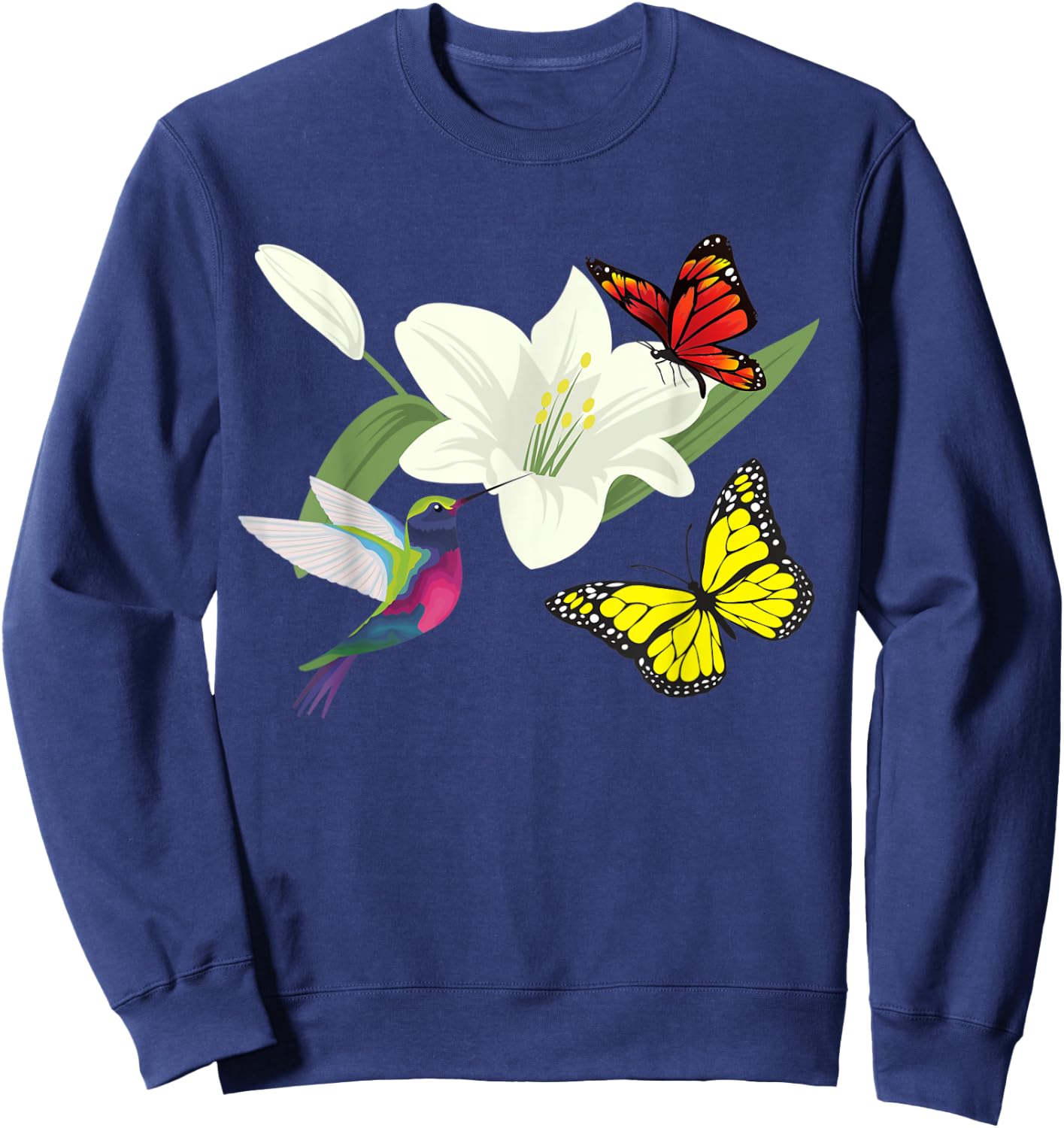 Hummingbird and butterflies in a flower Sweatshirt - Sweatshirt | Navy