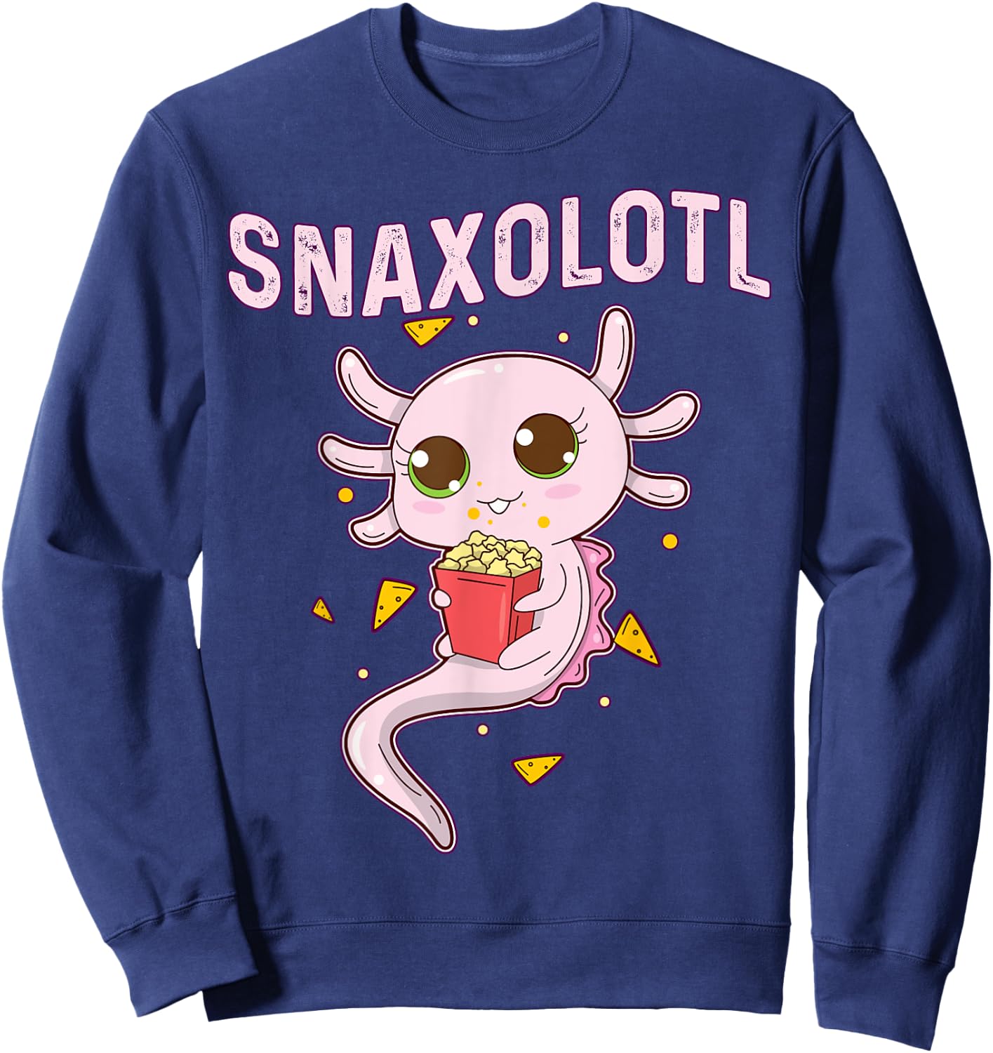 Cute Snaxolotl - Kawaii Axolotl Eating Chips Snacks Kids Sweatshirt - Sweatshirt | Navy