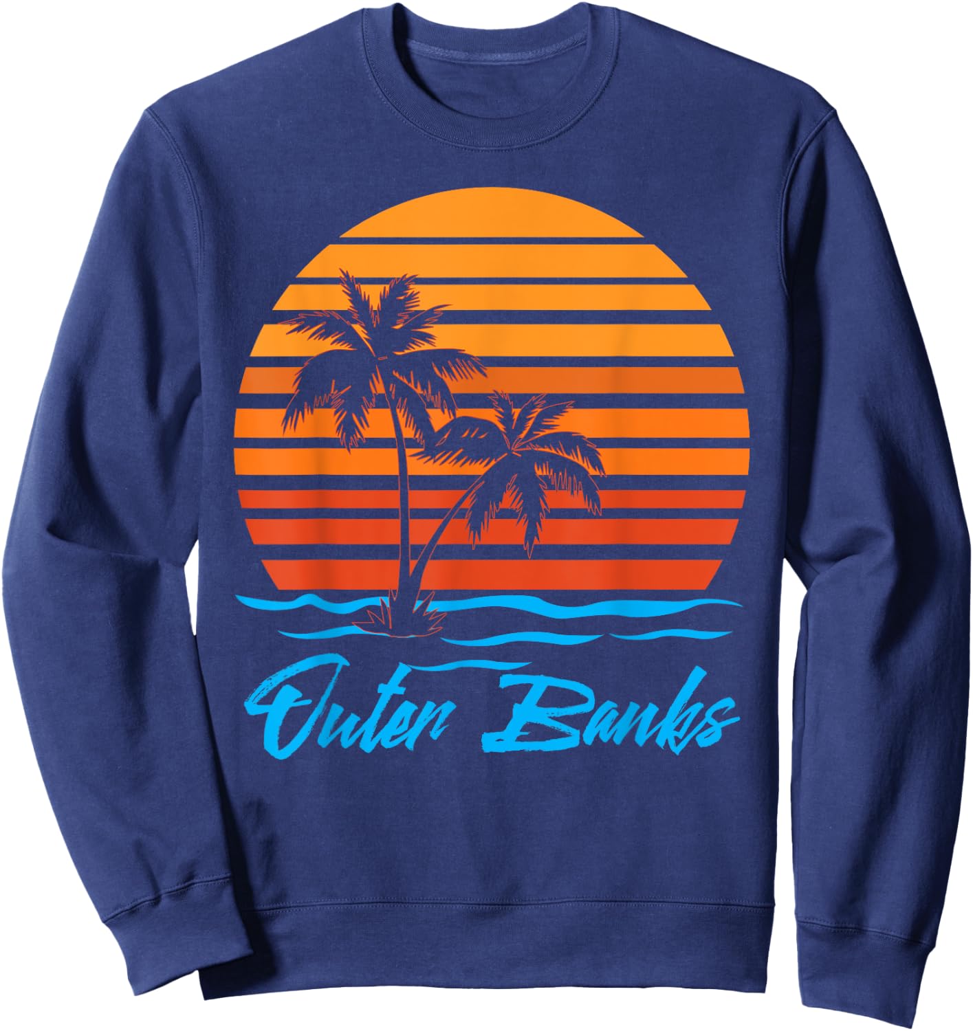 Outer Banks Sunset Palm Trees Beach Vacation Tourist Gifts Men Women Girls Kids Sweatshirt - Sweatshirt | Navy