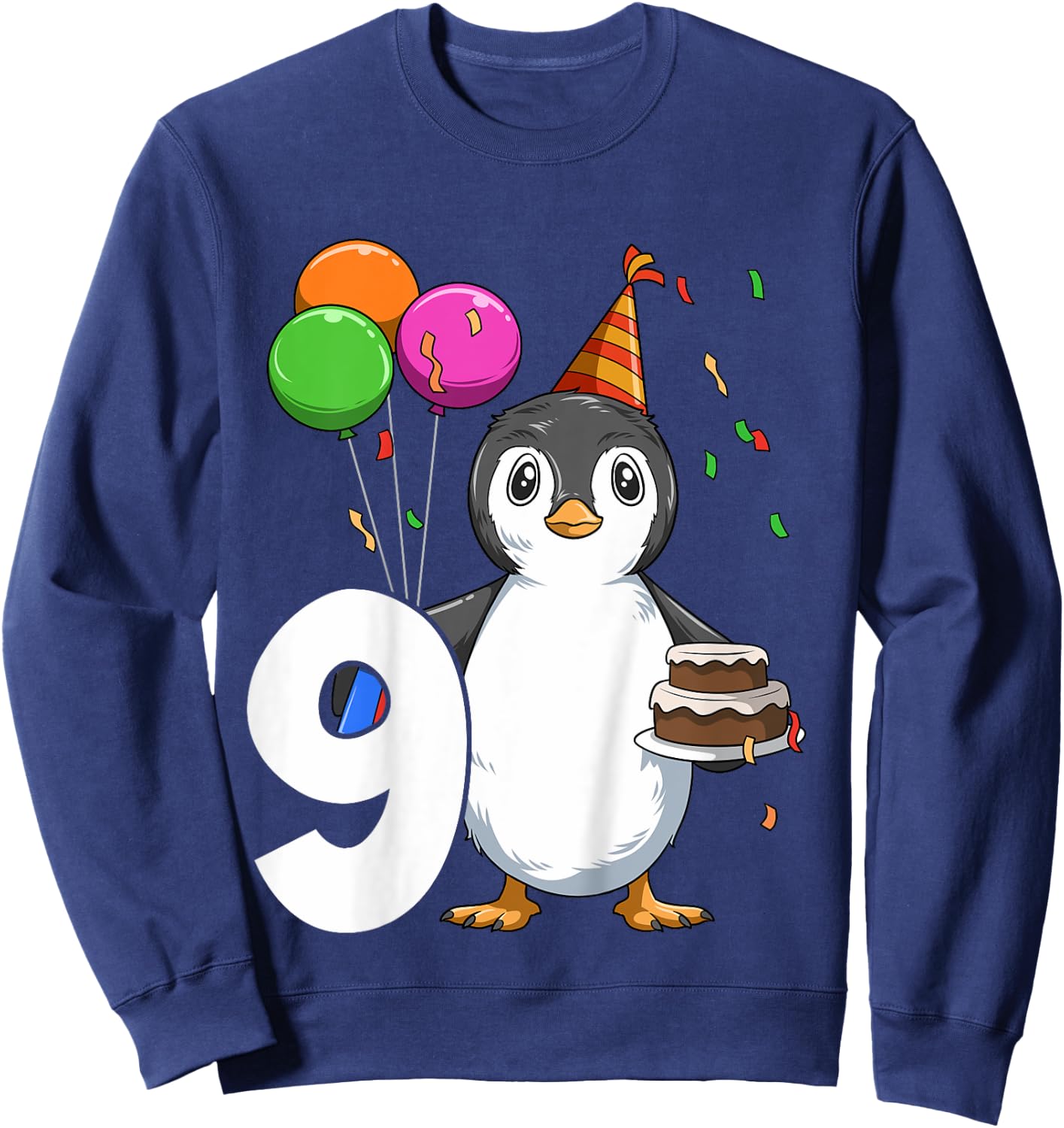 Penguin Birthday 9 Penguin 9th Birthday Outfit Penguin Party Sweatshirt - Sweatshirt | Navy
