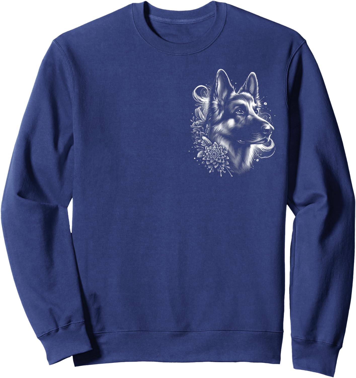 Cool German Shepherd - Artistic Portrait on Chest Sweatshirt - Sweatshirt | Navy