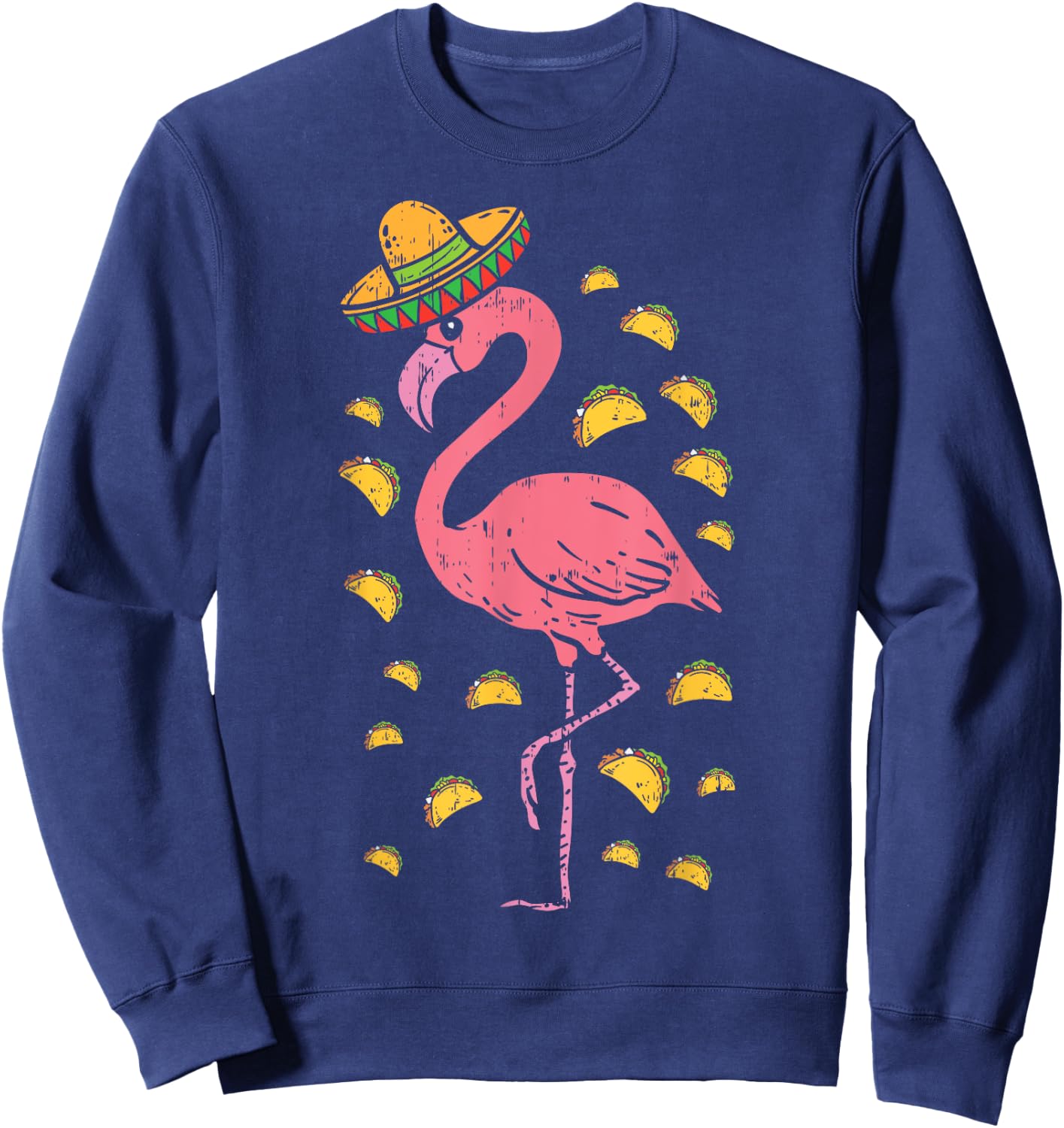 Flamingo Sombrero Tacos Cinco De Mayo Fiesta Mexican Sweatshirt - Sweatshirt | Navy