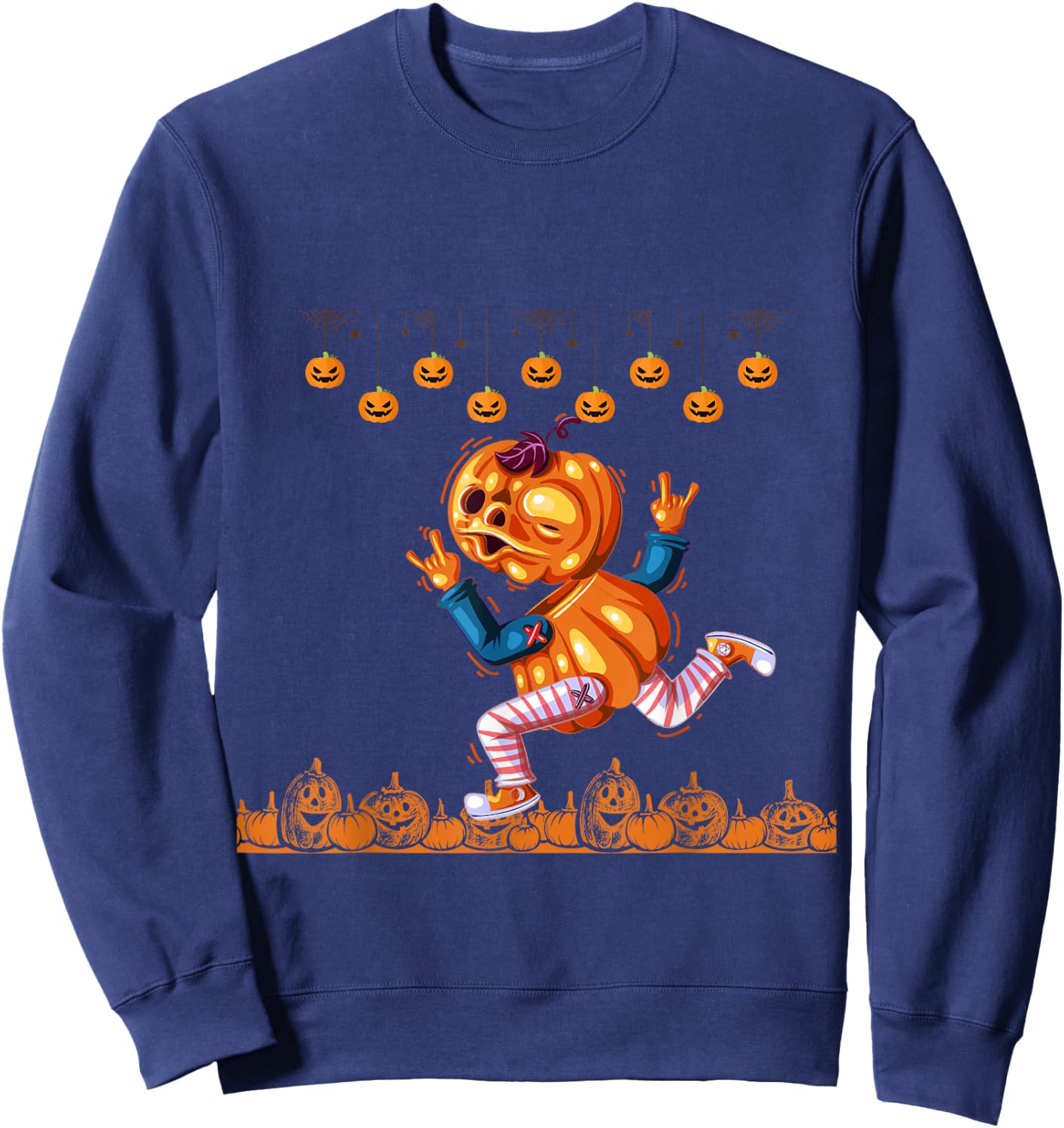 Funny Pumpkin running Halloween funny Halloween Sweatshirt - Sweatshirt | Navy
