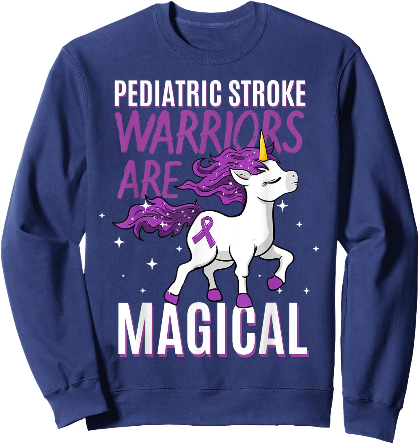 Pediatric Stroke Warrior Magical Unicorn Purple Hemorrhagic Sweatshirt - Sweatshirt | Navy