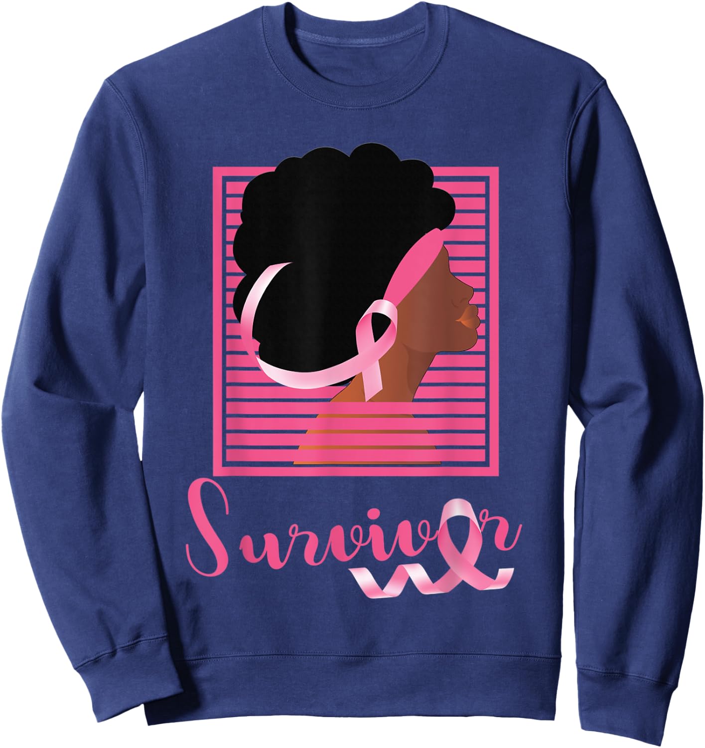 African American Black Woman Survivor Breast Cancer Awarenes Sweatshirt - Sweatshirt | Navy
