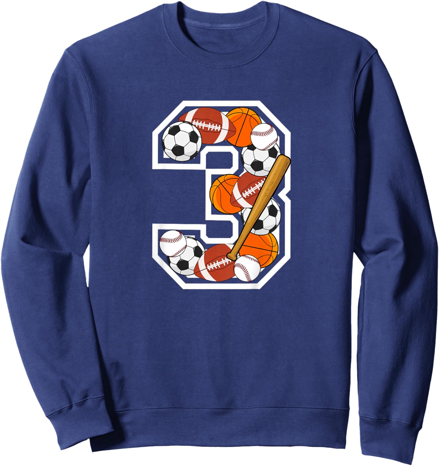 Kids 3rd Birthday Sports Birthday Party 3 Year Old Boy Sweatshirt - Sweatshirt | Navy