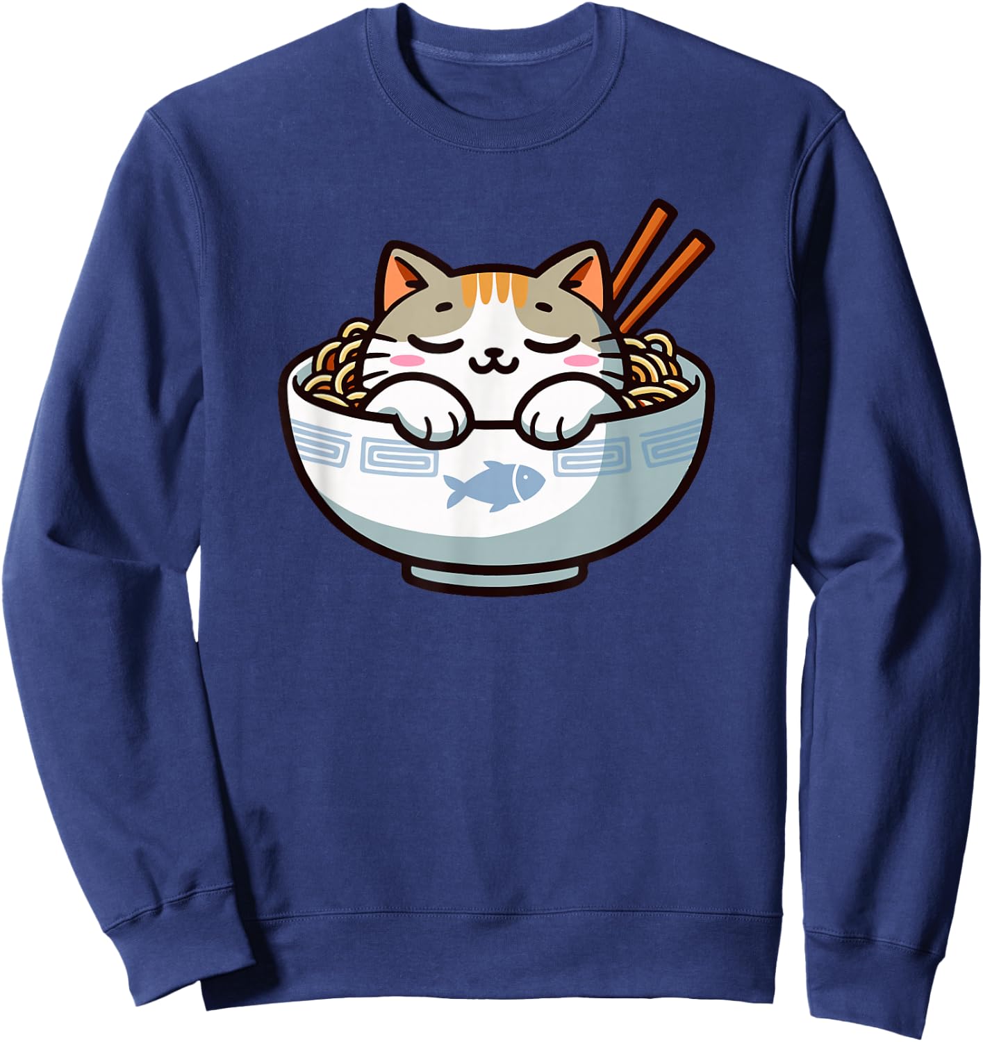 Cute Anime Merch Cat Design Japanese Ramen Noodle Clothes Sweatshirt - Sweatshirt | Navy
