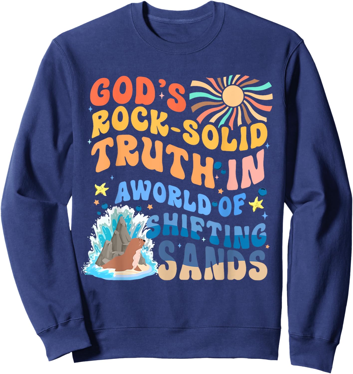 God's Rock Solid Breaker Rock Beach VBS 2026 Christian Sweatshirt - Sweatshirt | Navy