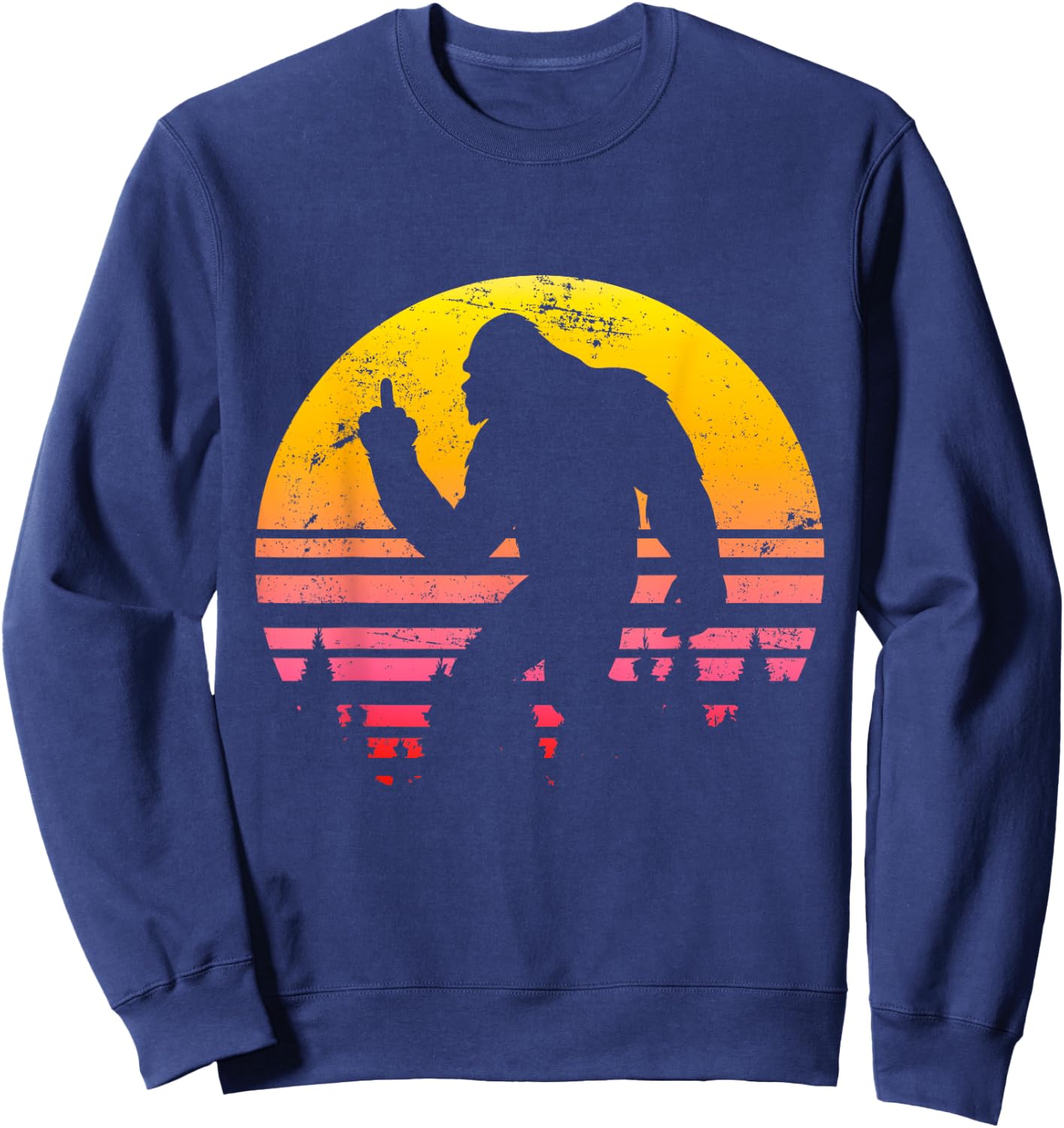 Big Foot Flips Middle Finger - Shoots Bird - Funny Sasquatch Sweatshirt - Sweatshirt | Navy