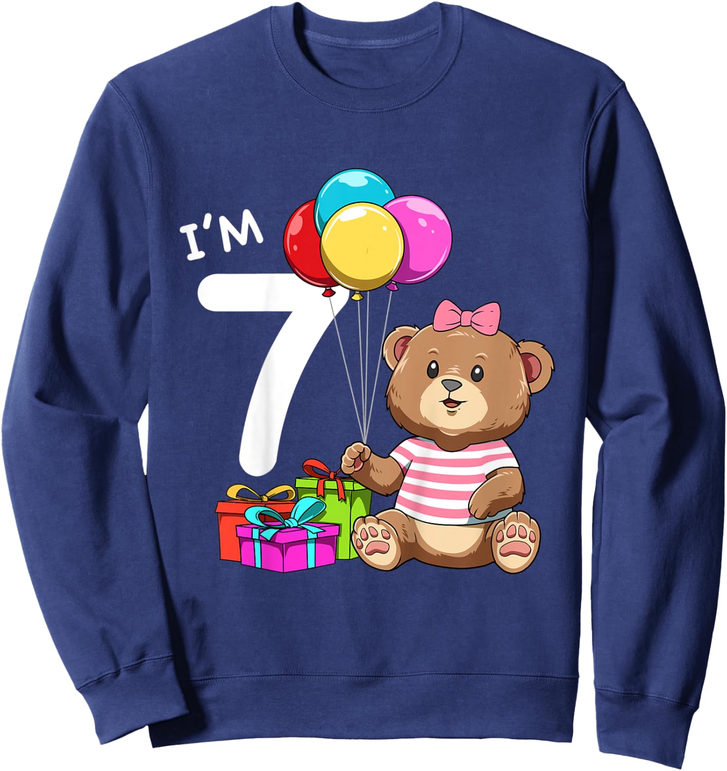 Kids Seventh Birthday Teddy Bear - 7 Year Old Girl Sweatshirt - Sweatshirt | Navy