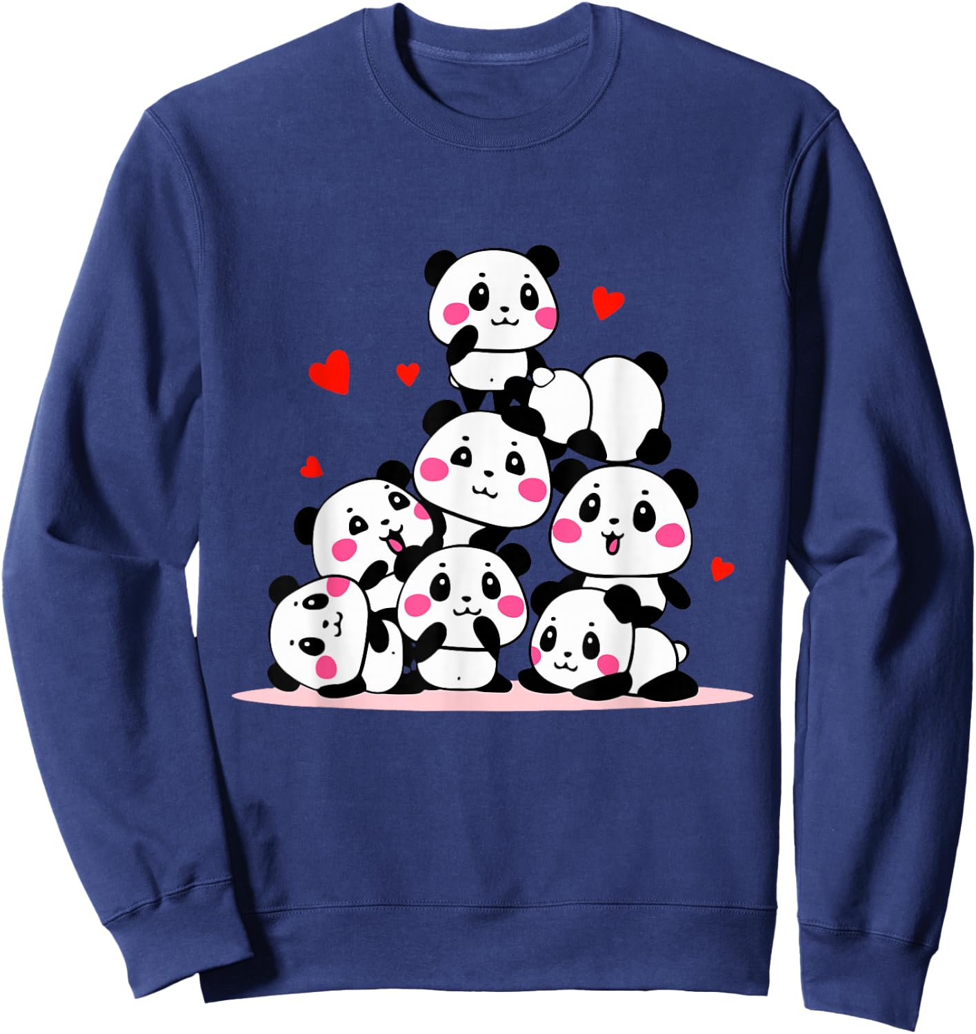 Kawaii Cute Baby Pandas with Red Hearts - Valentine's Day Sweatshirt - Sweatshirt | Navy