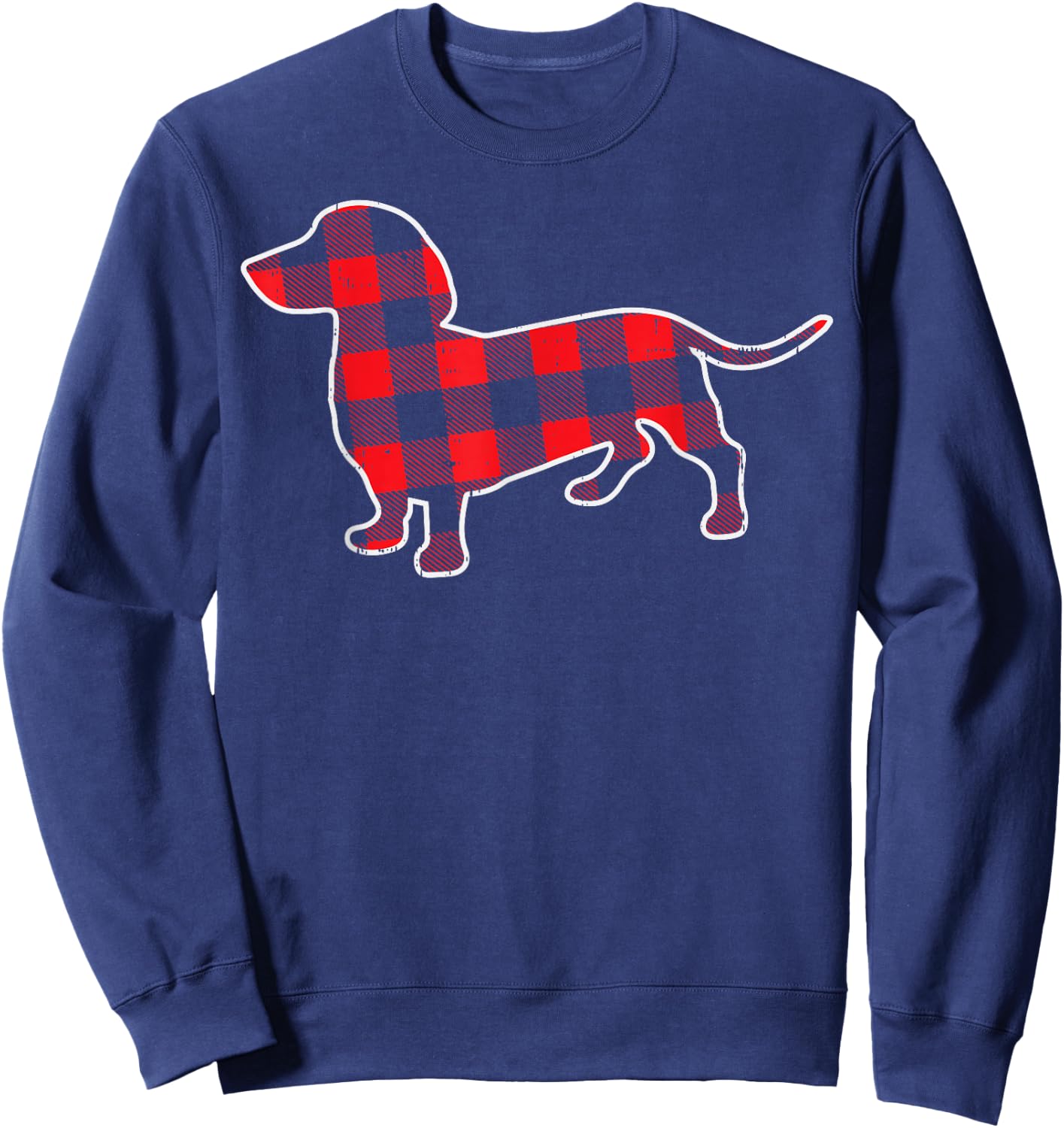 Red Buffalo Plaid Dachshund Dog Xmas Holiday Wiener PJ Women Kids Sweatshirt - Sweatshirt | Navy