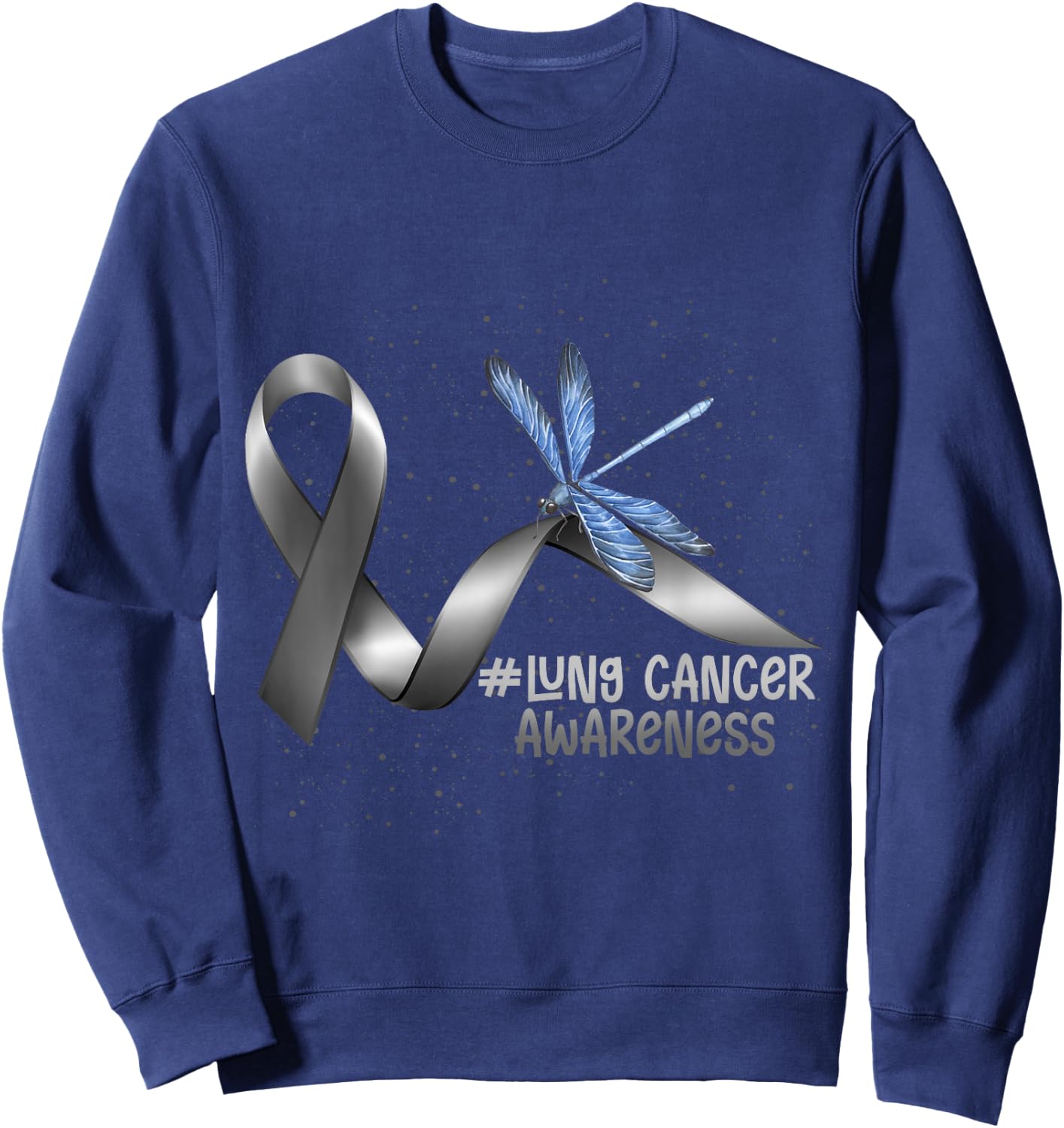 Dragonfly White Ribbon Lung Cancer Awareness Sweatshirt - Sweatshirt | Navy