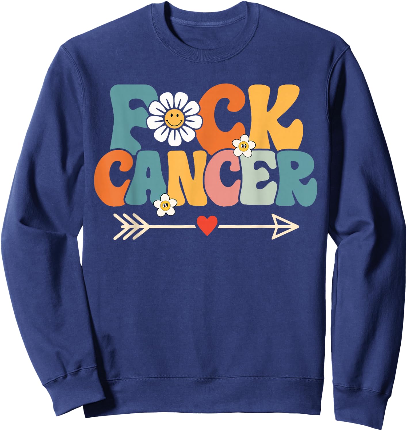 Groovy Fuck Cancer, I Hate Cancer, Breast Cancer Awareness Sweatshirt - Sweatshirt | Navy