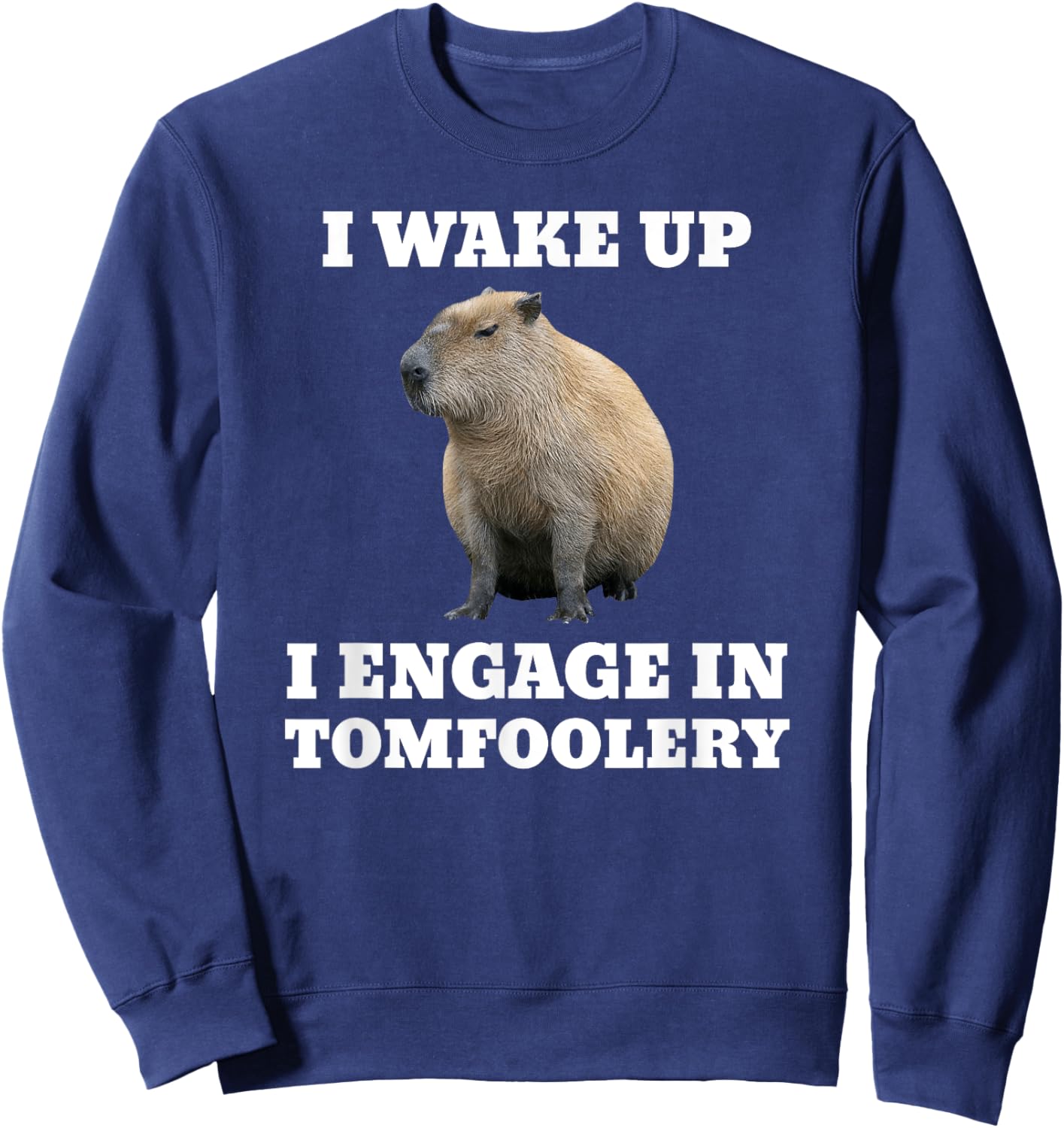 I Wake Up I Engage In Tomfoolery Meme Capybara Sweatshirt - Sweatshirt | Navy