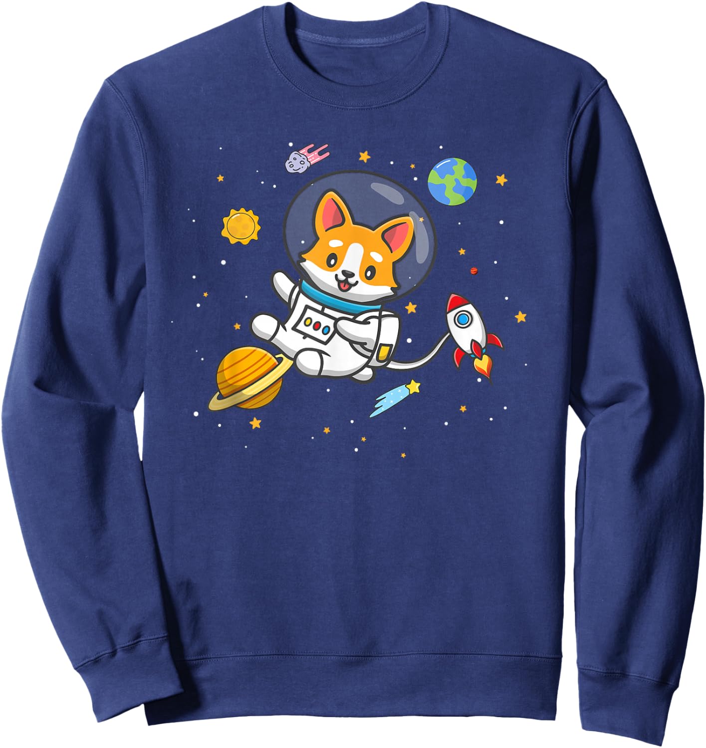Funny Kids Boys Kawaii Space Pembroke Welsh Corgi Dog Lover Sweatshirt - Sweatshirt | Navy