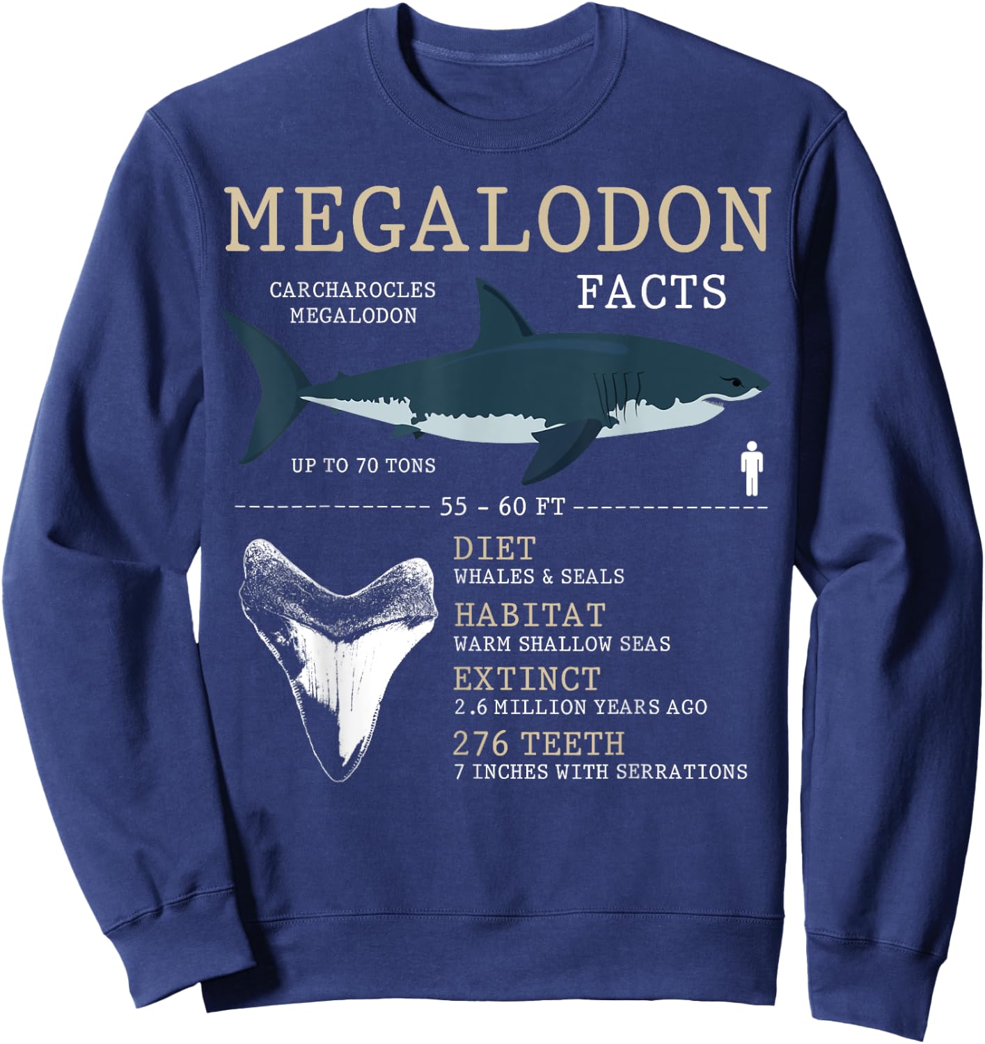 Megalodon Facts Funny Shark Lover Sweatshirt - Sweatshirt | Navy