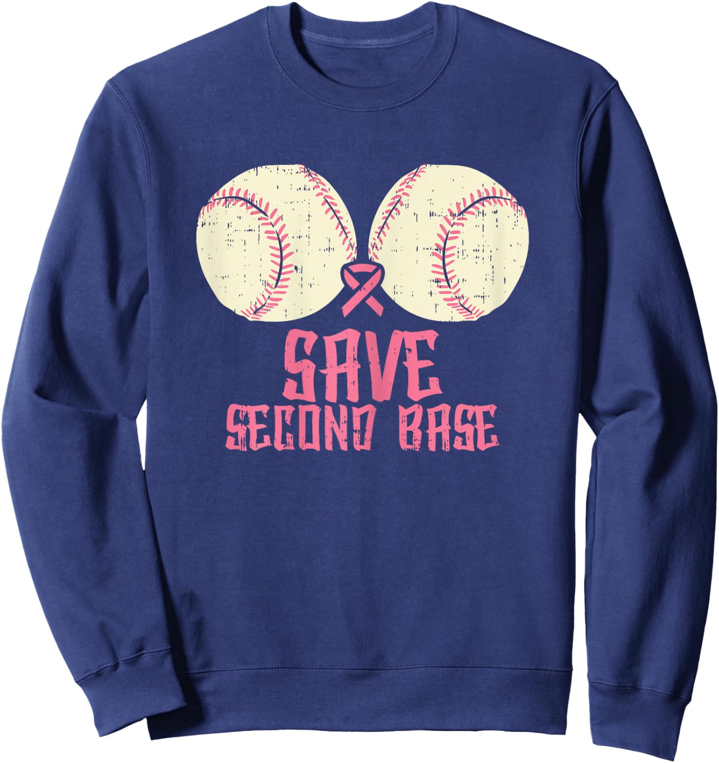 Save Baseball Boobs Softball Funny Breast Cancer Women Gift Sweatshirt - Sweatshirt | Navy