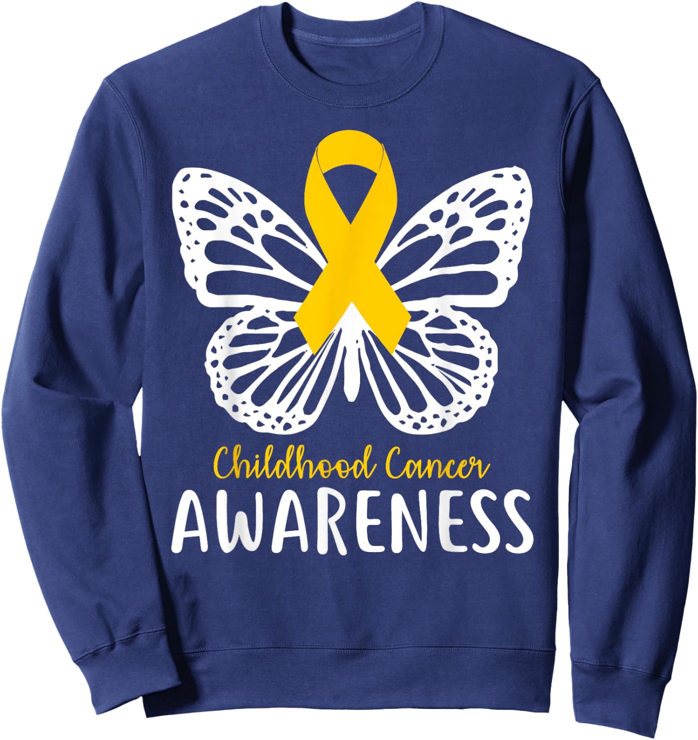 Pediatric Cancer Awareness Childhood Gifts Butterfly Sweatshirt - Sweatshirt | Navy