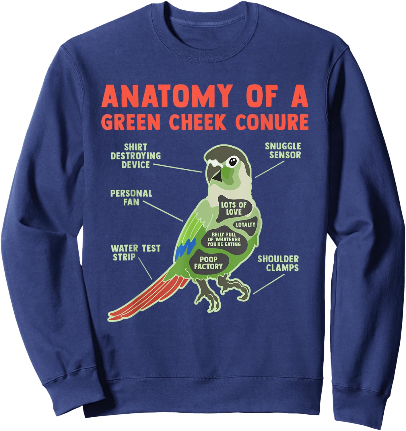 Funny Green Cheek Conure Bird Lover Pineapple Parrot Gifts Sweatshirt - Sweatshirt | Navy