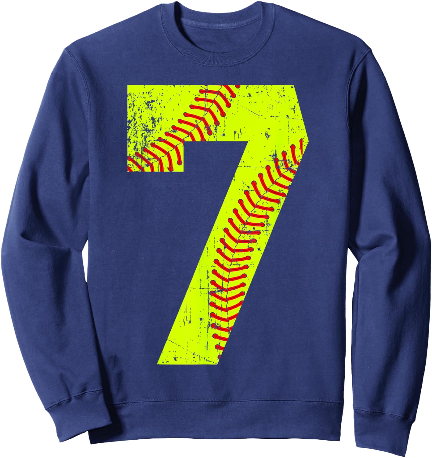 Vintage Softball 7 Jersey Number Sweatshirt - Sweatshirt | Navy
