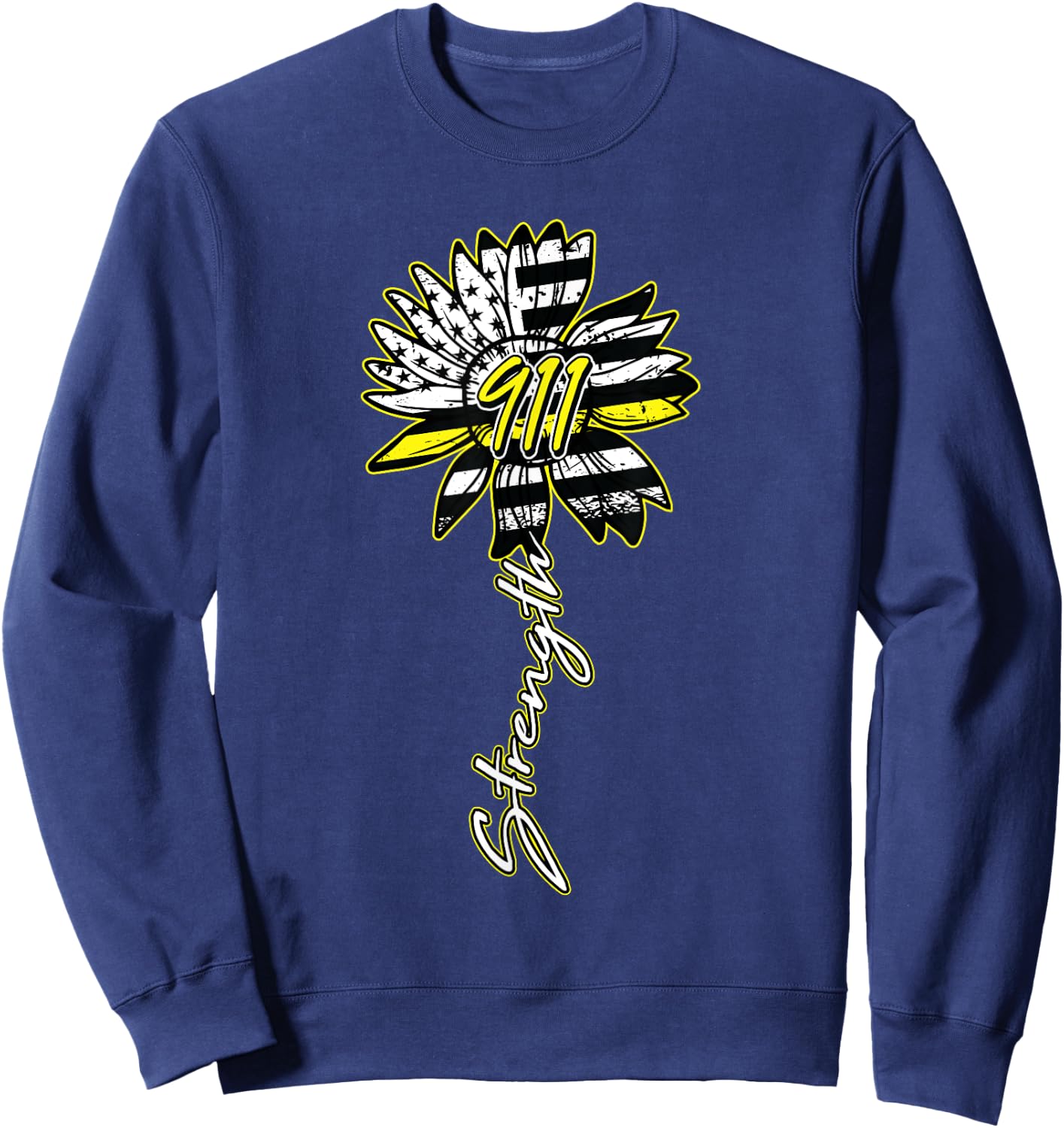911 Dispatcher American Flag Sunflower Dispatch Operator Sweatshirt - Sweatshirt | Navy