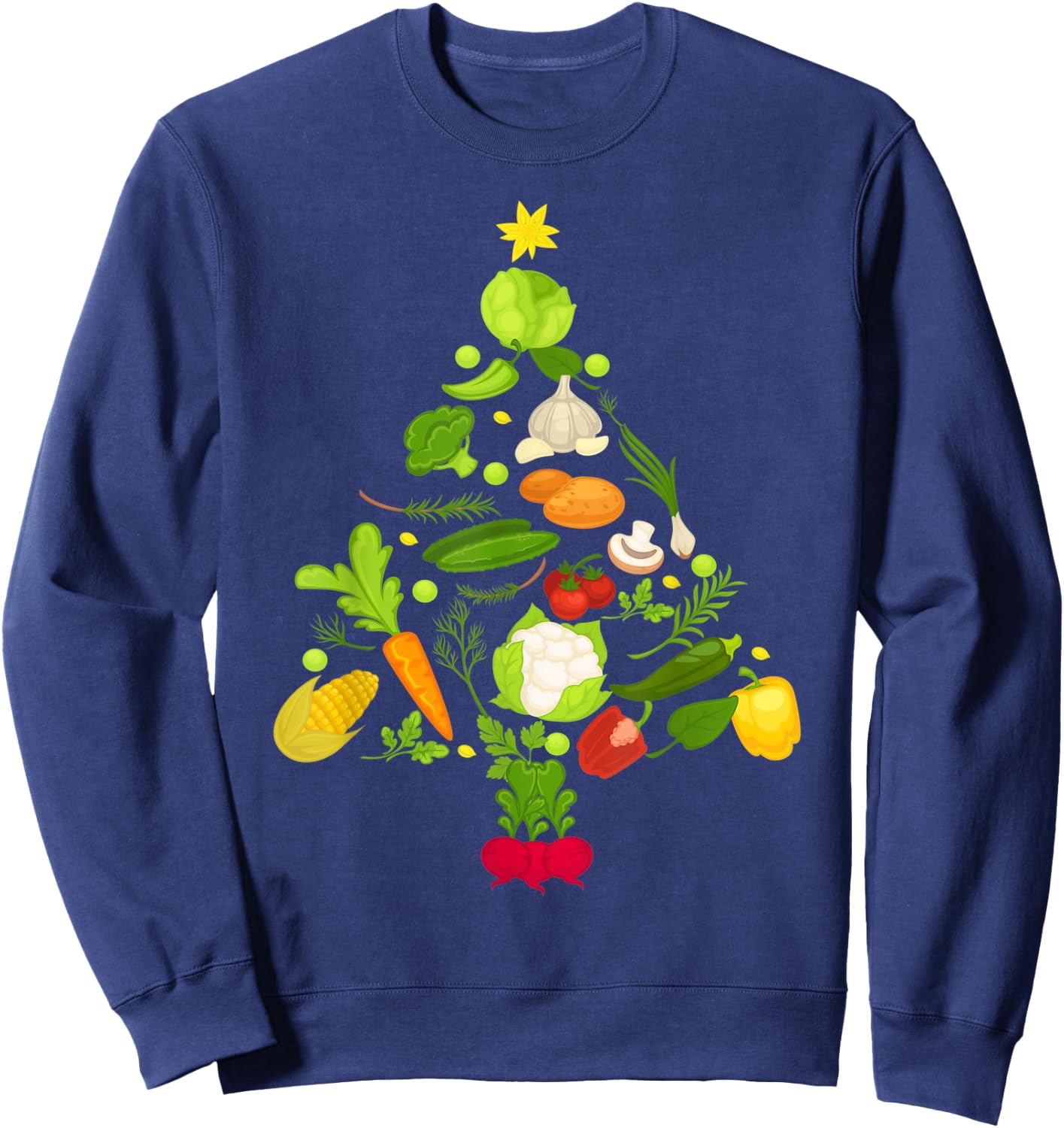 Vegetable Christmas Tree Funny Vegetarian Vegan Xmas Gift Sweatshirt - Sweatshirt | Navy