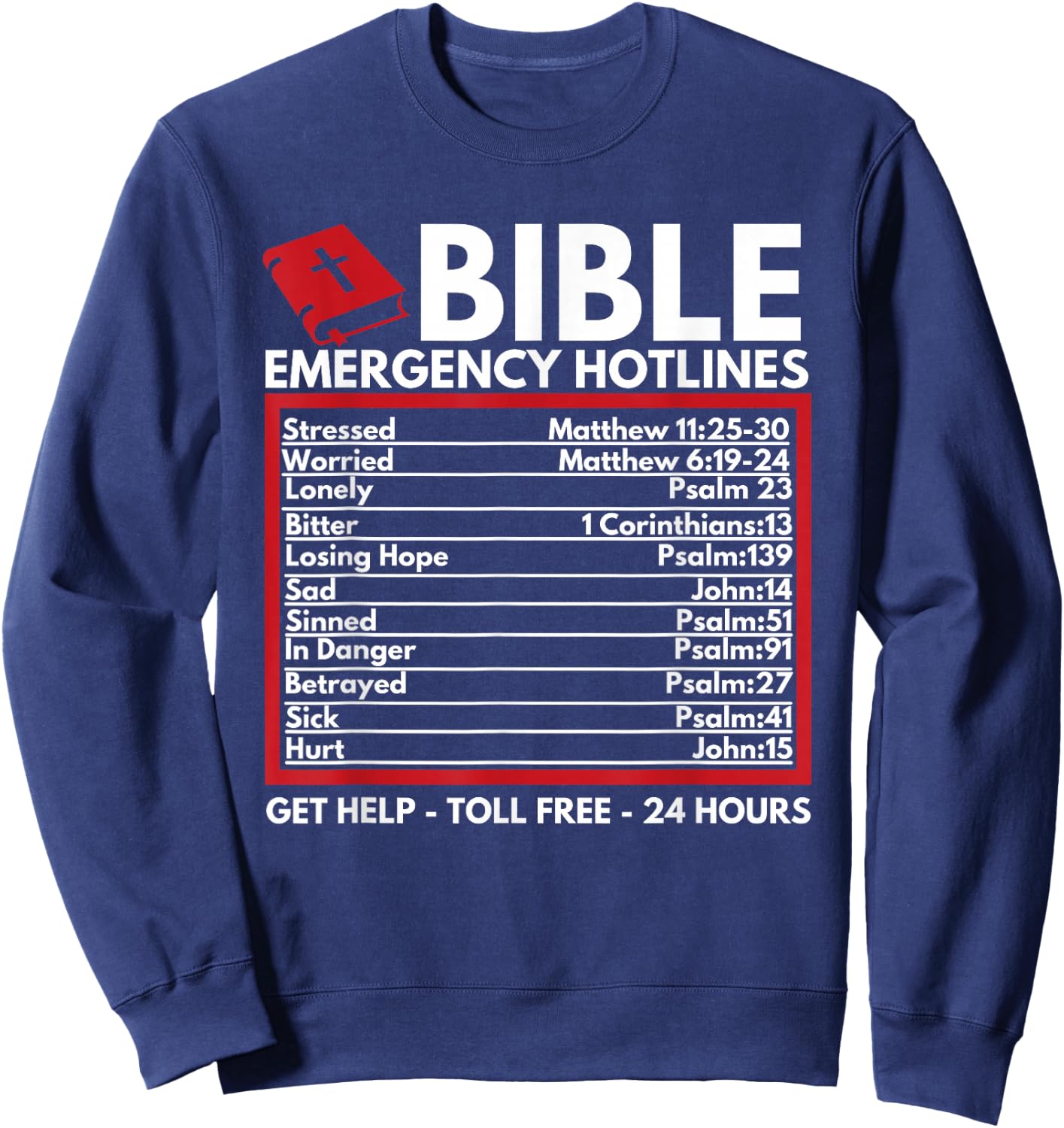 Bible Emergency Numbers - Funny Christian Bible & Jesus Sweatshirt - Sweatshirt | Navy