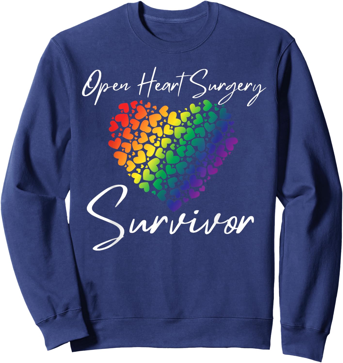 Women's Open Heart Surgery Survivor, Rainbow Hearts Sweatshirt - Sweatshirt | Navy
