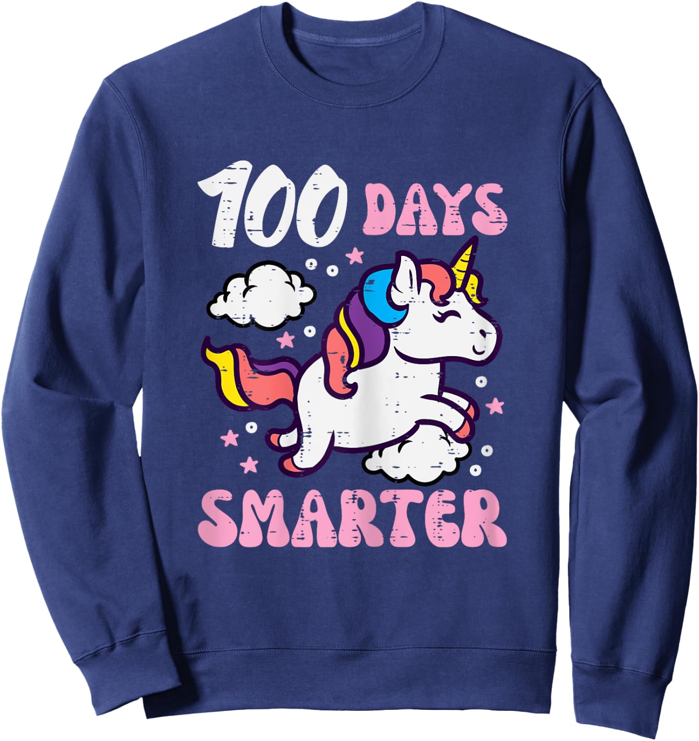 100 Days Smarter Unicorn 100th Day School Toddler Girls Kids Sweatshirt - Sweatshirt | Navy
