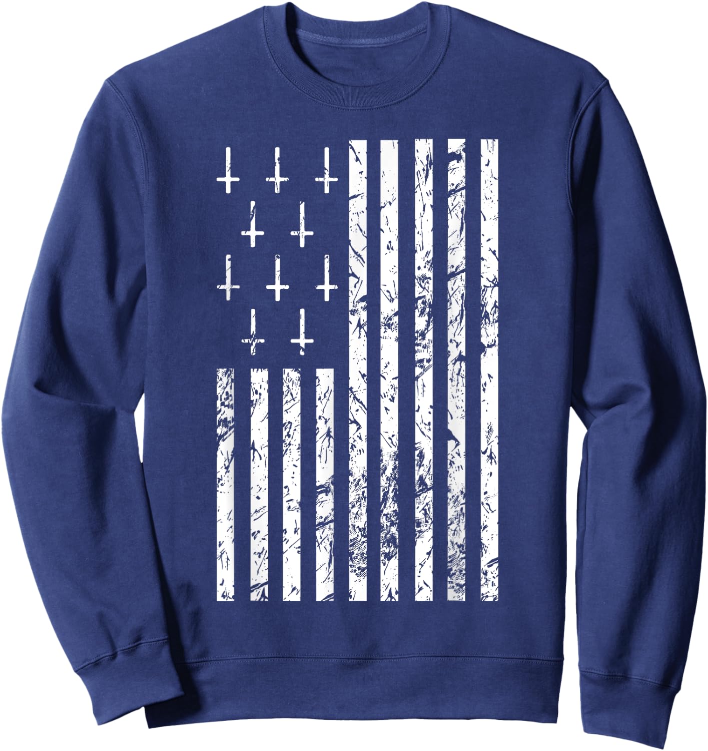 Upside Down Cross Occult Symbol Satanic American Flag Sweatshirt - Sweatshirt | Navy