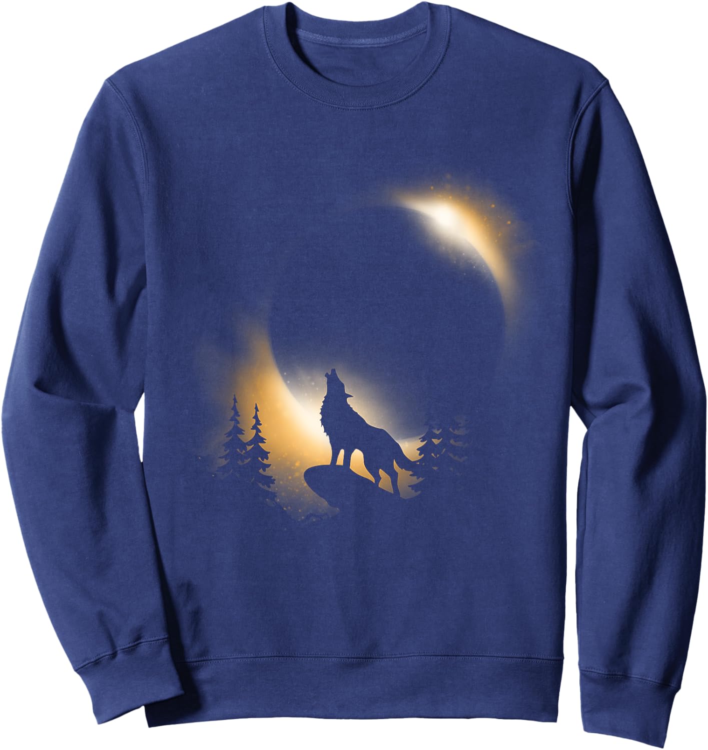 Wolf, Moon and Sun Wolf With Total Solar Eclipse Sweatshirt - Sweatshirt | Navy