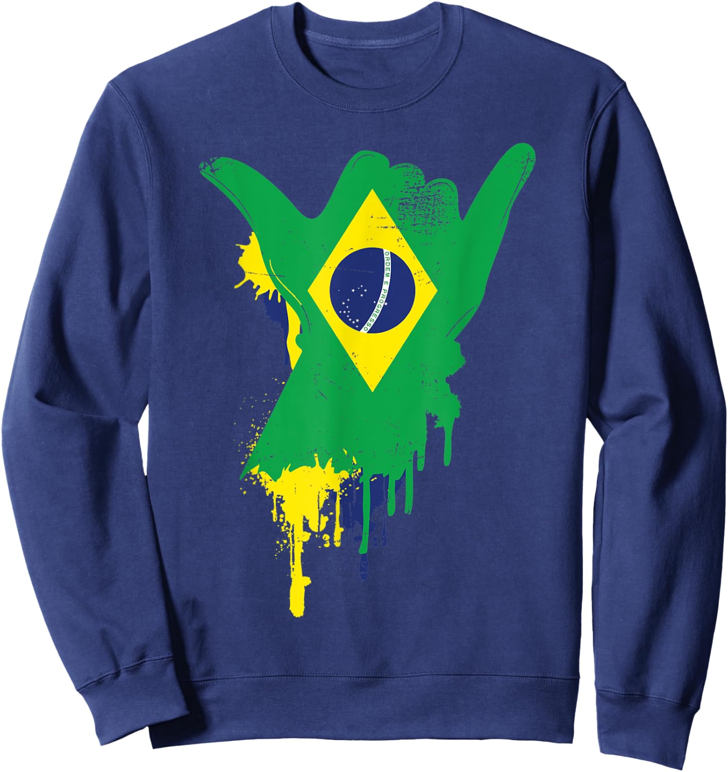 Shaka Sign Vintage Brazil Flag - Surfing & Surf Sweatshirt - Sweatshirt | Navy