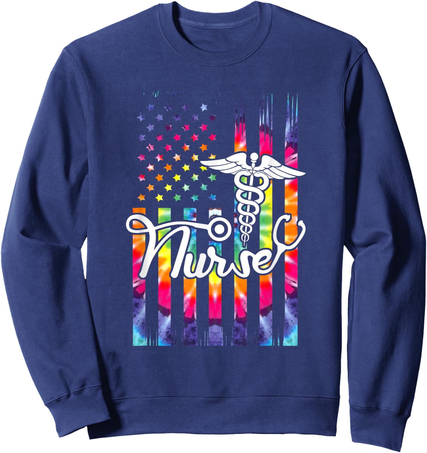 Nurse American Flag US Patriotic Hippie Nursing Sweatshirt - Sweatshirt | Navy