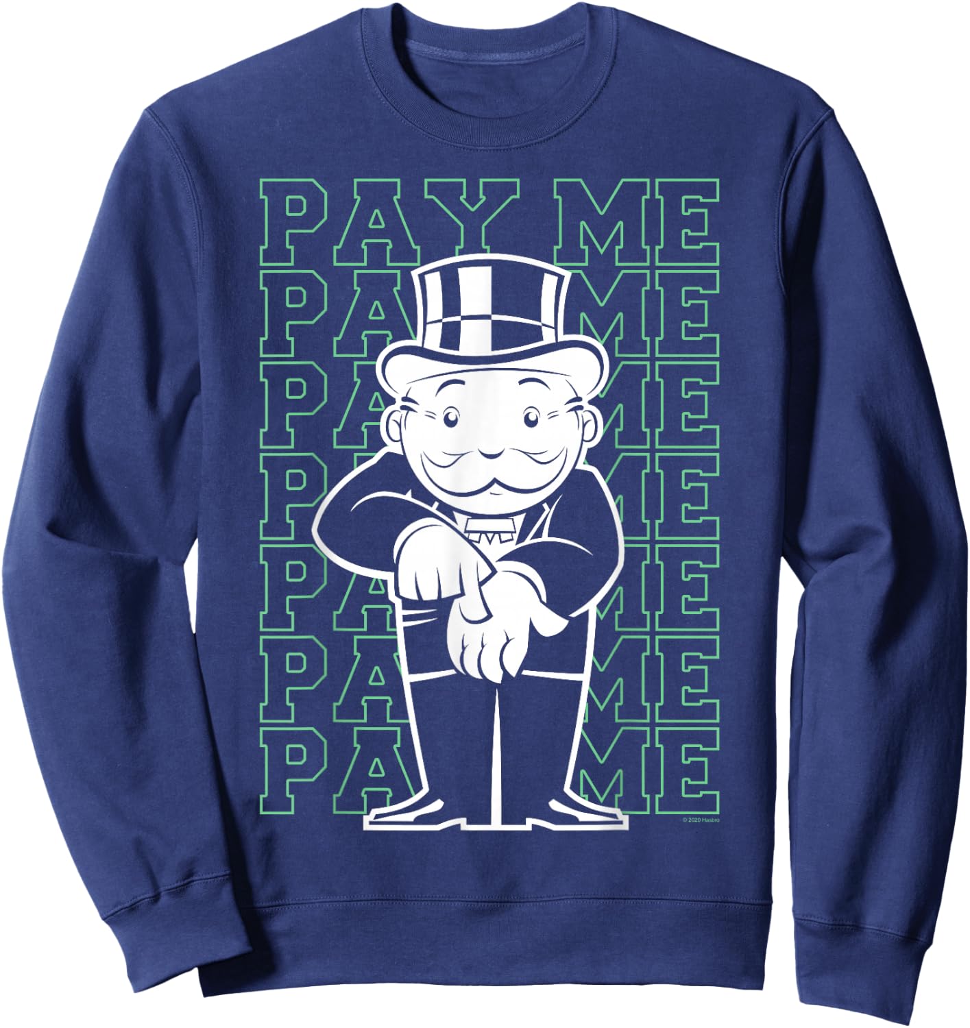 Monopoly Rich Uncle Penny Bags Pay Me Text Stack Sweatshirt - Sweatshirt | Navy