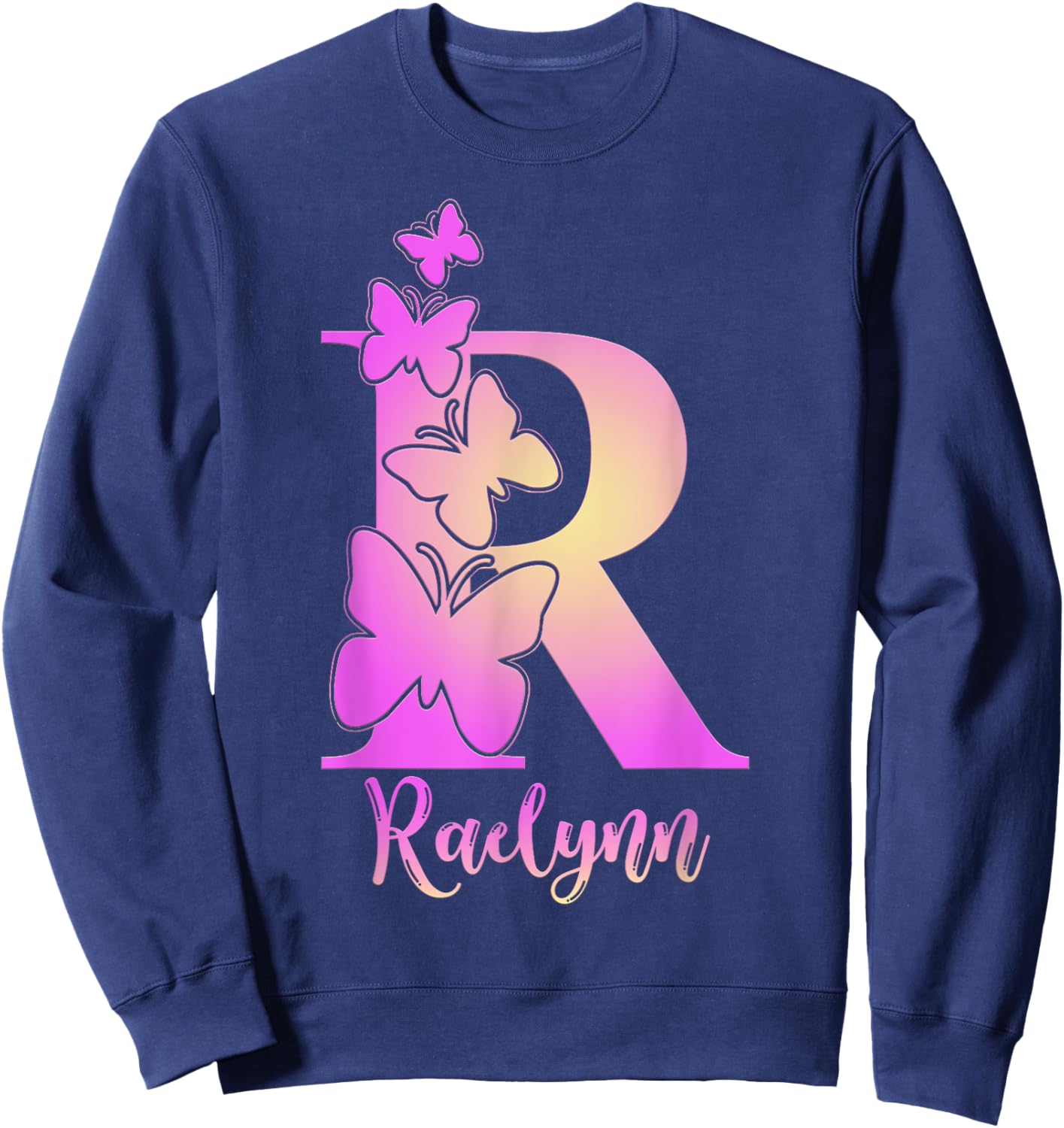 Raelynn, cute personalized butterfly custom kids girls name Sweatshirt - Sweatshirt | Navy
