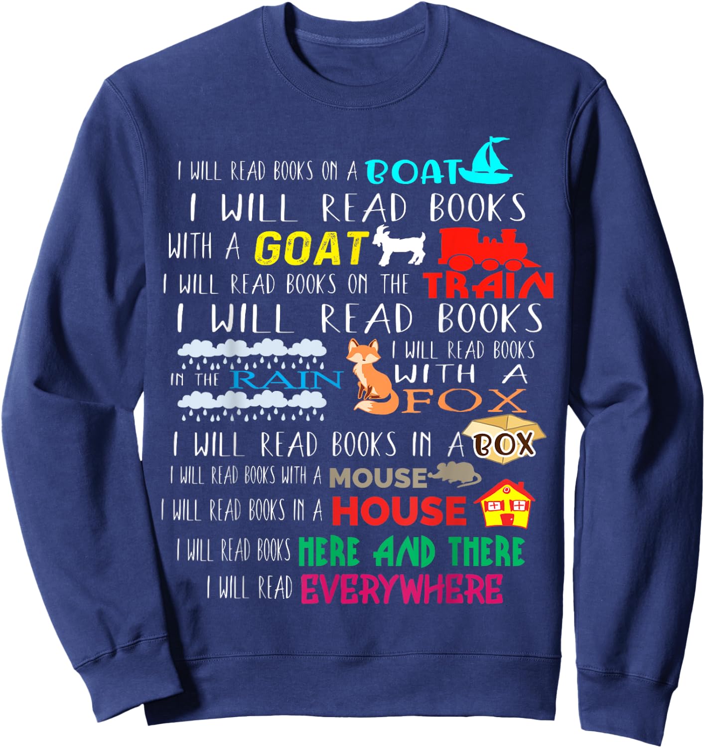 I Will Read Books On A Boat & Everywhere Reading Gifts Kids Short Sleeve Sweatshirt - Sweatshirt | Navy
