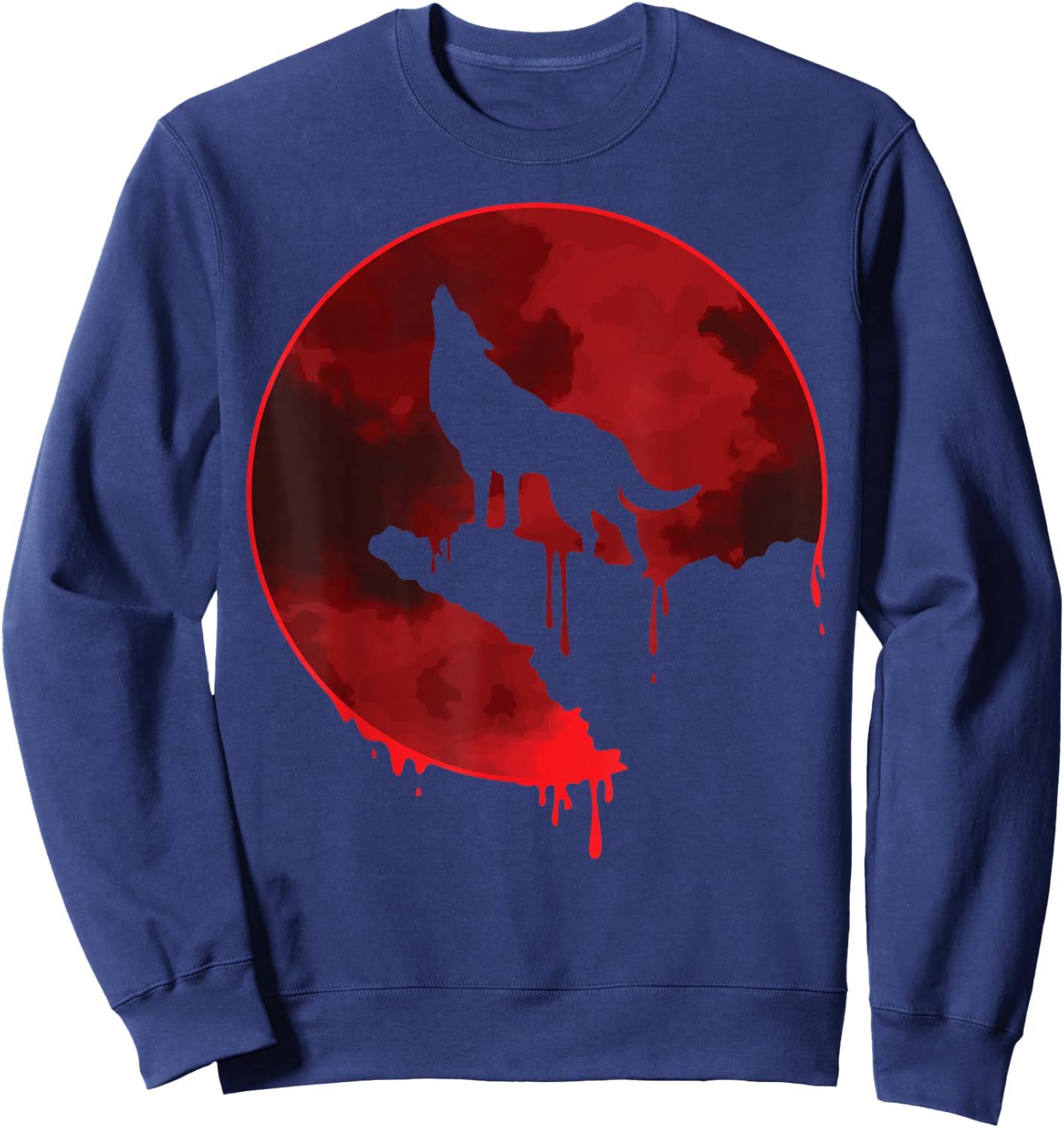 Luna Howling Supermoon Solar System - Mona Blood Moon Wolf Sweatshirt - Sweatshirt | Navy