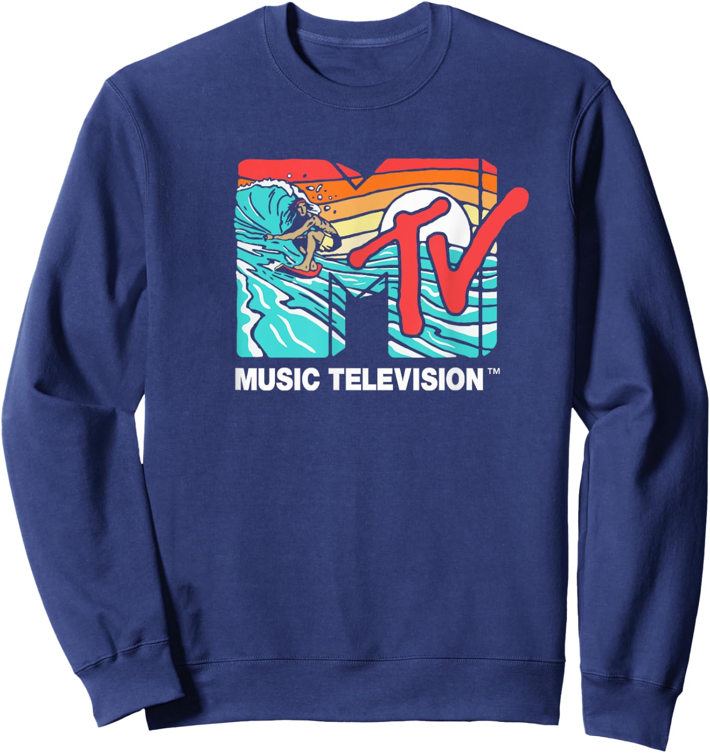 Mademark x MTV - MTV Catch a Wave MTV Surfer Logo Retro Graphic Sweatshirt - Sweatshirt | Navy