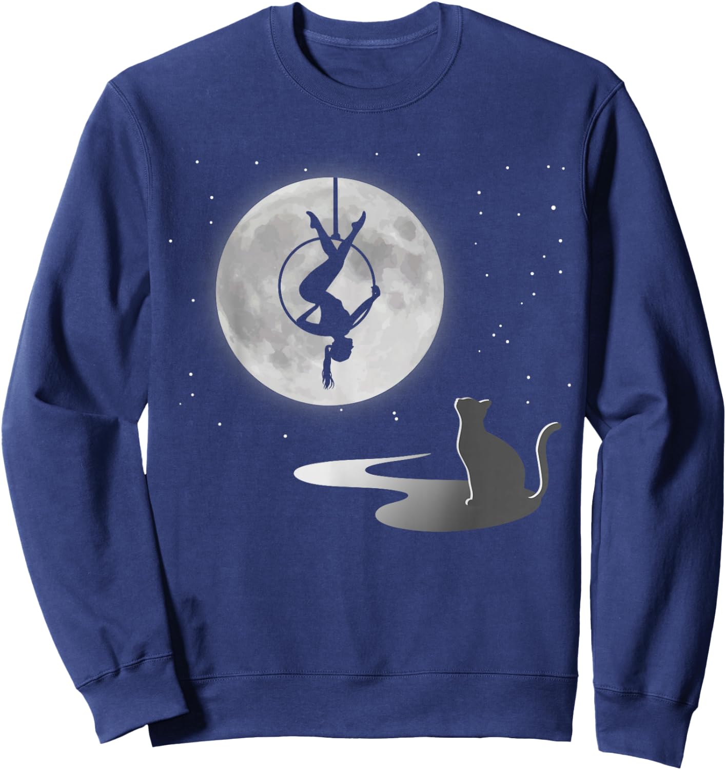 Fly Aerial Yoga Hoop Lyra, Stars Moon Cat Lover, Novelty Sweatshirt - Sweatshirt | Navy