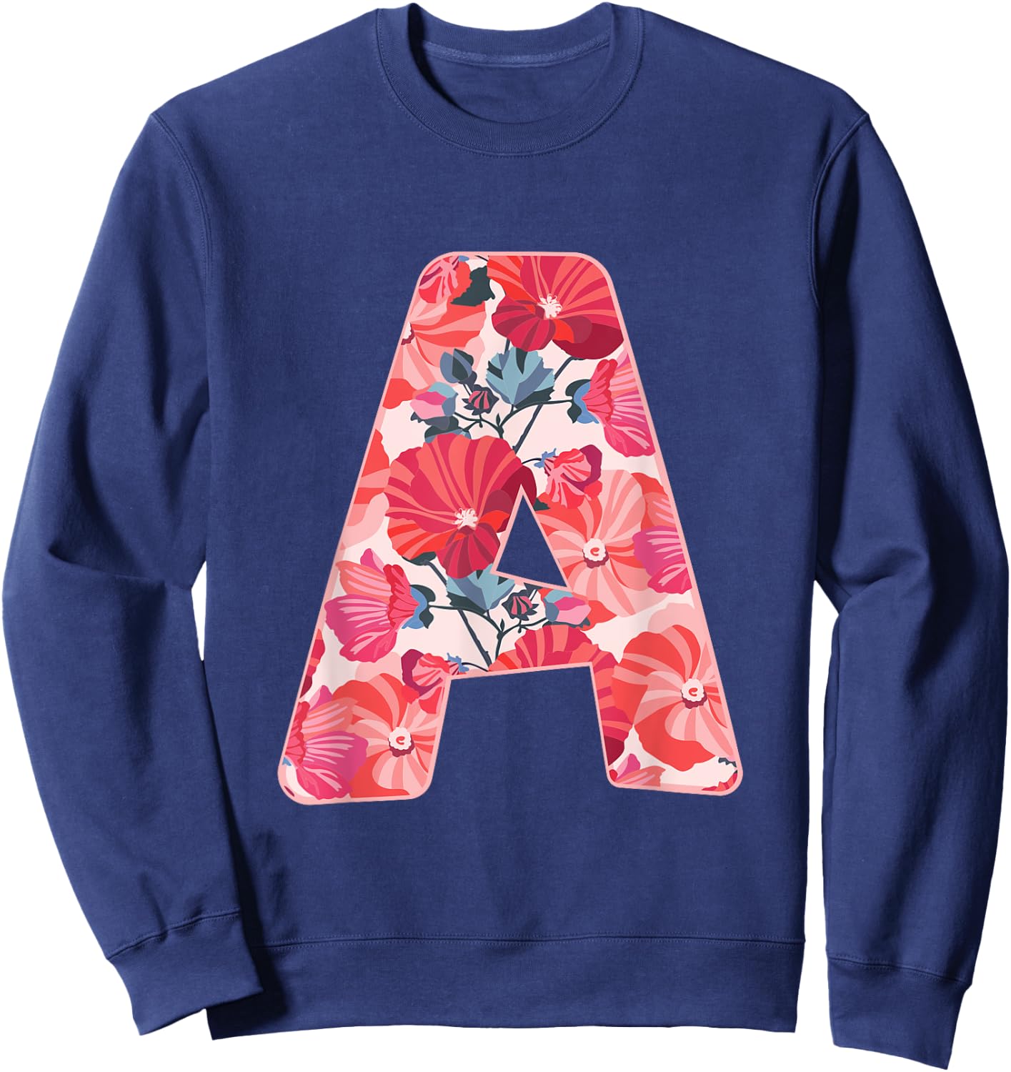 Letter a Sign Alphabet Last Name Vowel Flower Nature Gift Sweatshirt - Sweatshirt | Navy
