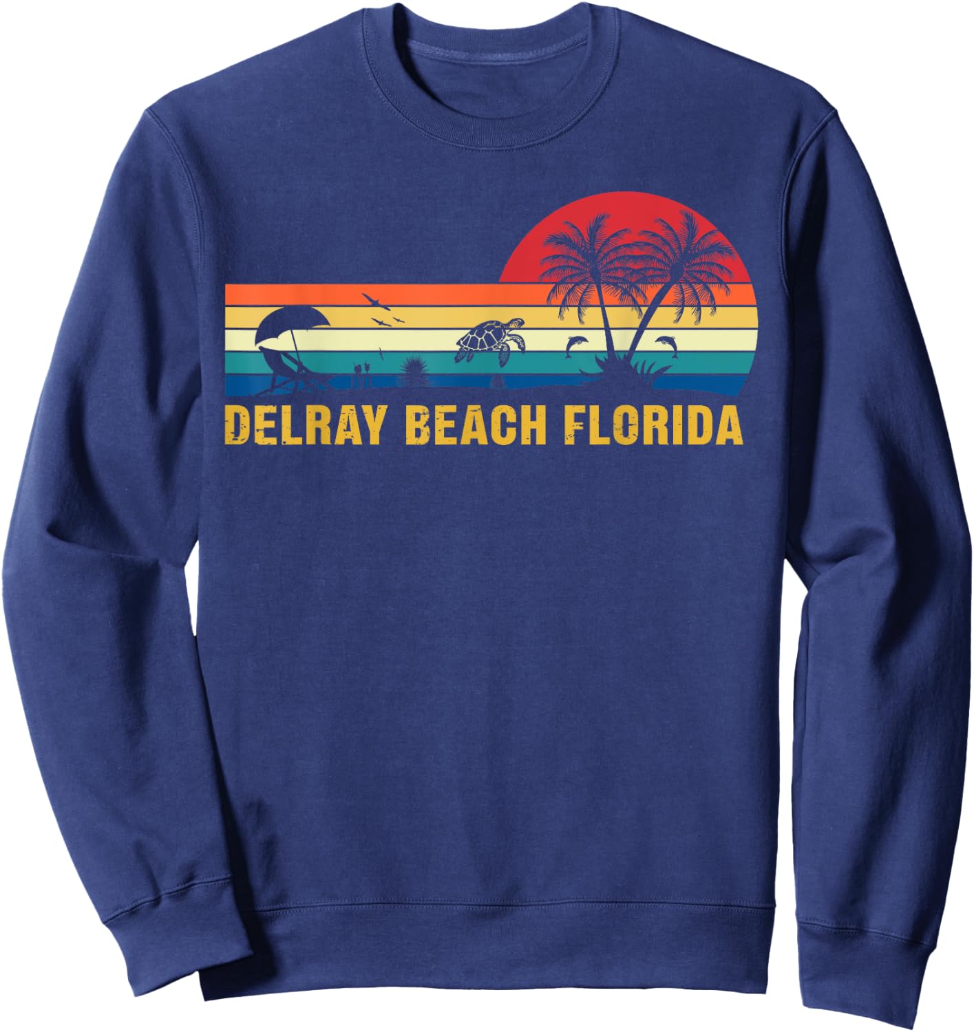 Family Vacation Vintage Delray Beach Florida Sea Turtle Men Women Kids Sweatshirt - Sweatshirt | Navy