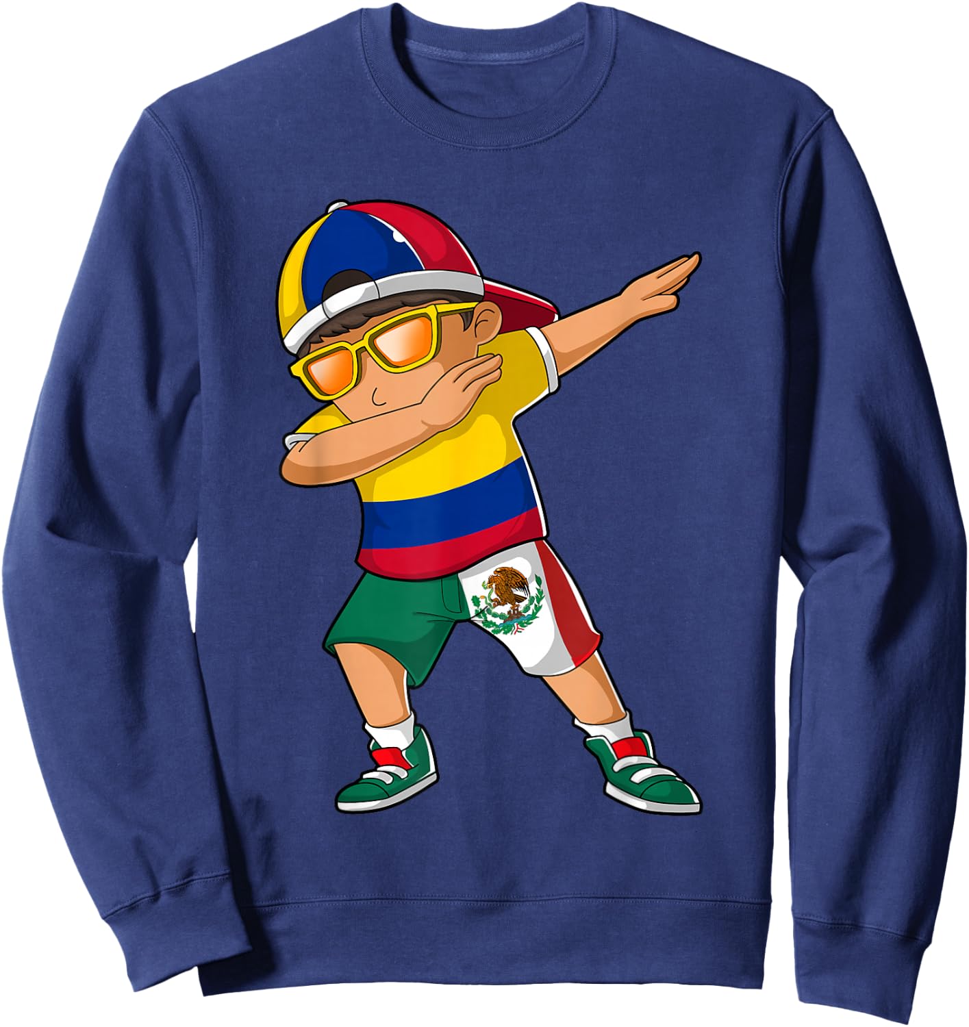 Half Colombian Half Mexican Boy Colombia Mexico Flag Sweatshirt - Sweatshirt | Navy