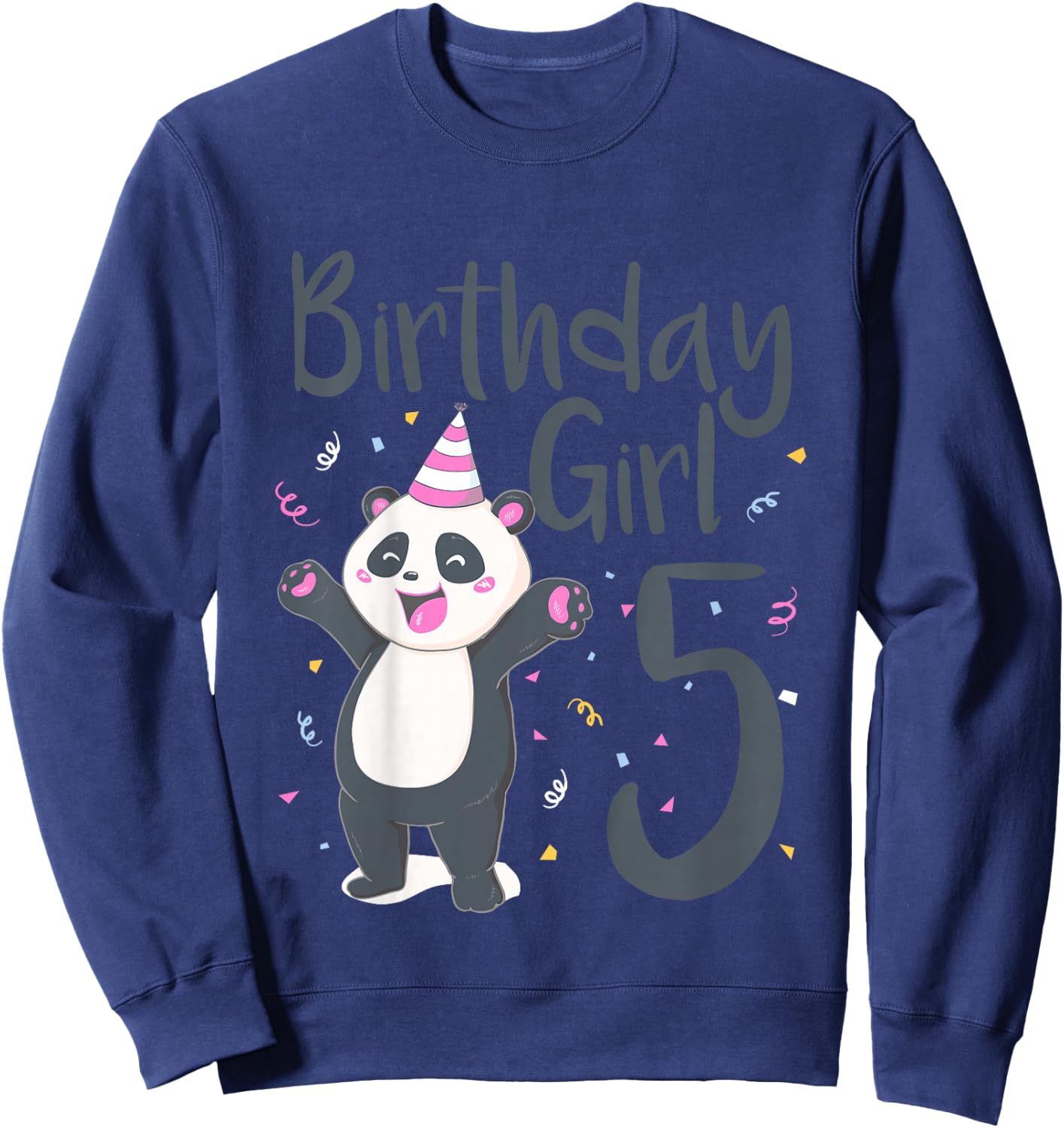 Kids 5 Year Old Panda Birthday Girl Cute Girls 5th Party Gift Sweatshirt - Sweatshirt | Navy