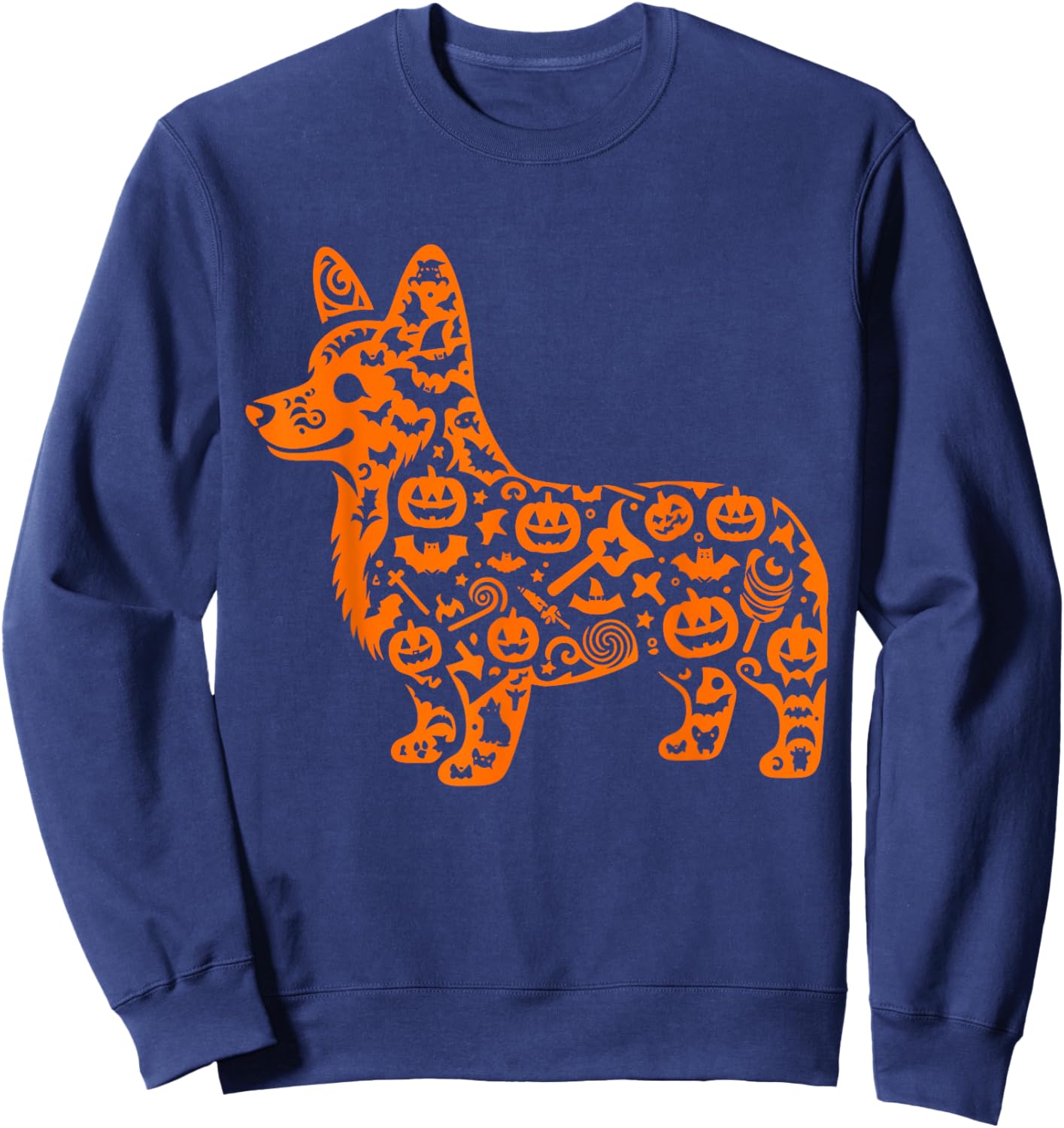 Funny Pumpkin Corgi Candy Halloween Kids Sweatshirt - Sweatshirt | Navy